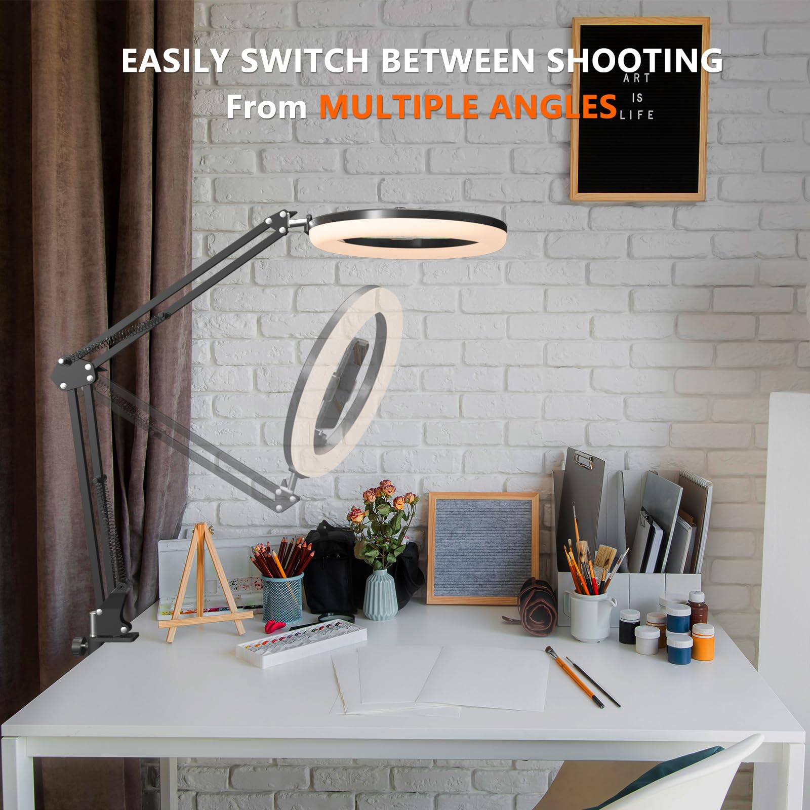 OldShark Overhead Phone Mount with 10’’ LED Ring Light, Tripod Stand & Holder for iPhone/Cameras - Ideal for Video Recording & Live Streaming