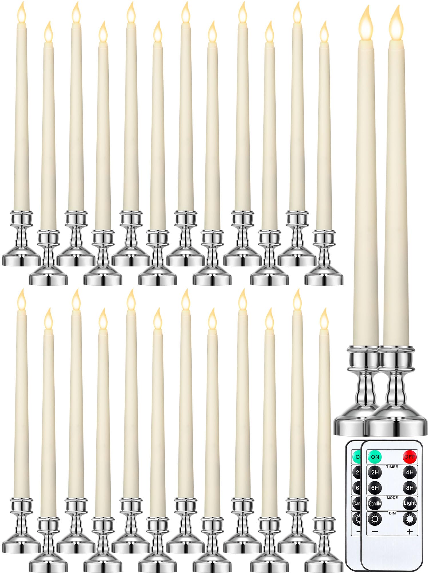 VIHOSE 24 Pcs Flameless Taper Candles with Holders Remote Timer Battery Operated Candles Bulk LED Candlesticks Flickering for Va