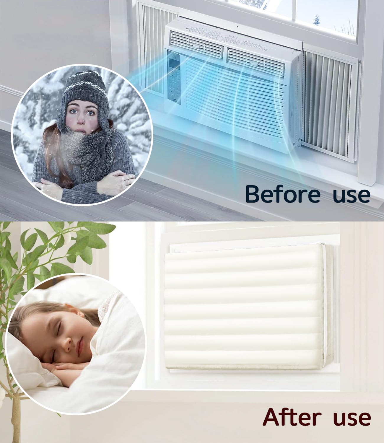 Indoor Air Conditioner Cover For Window Units, 21Lx15Hx3.5W 4 Layers Insulation Ac Cover For Inside Wall Unit With Cotton And Wi