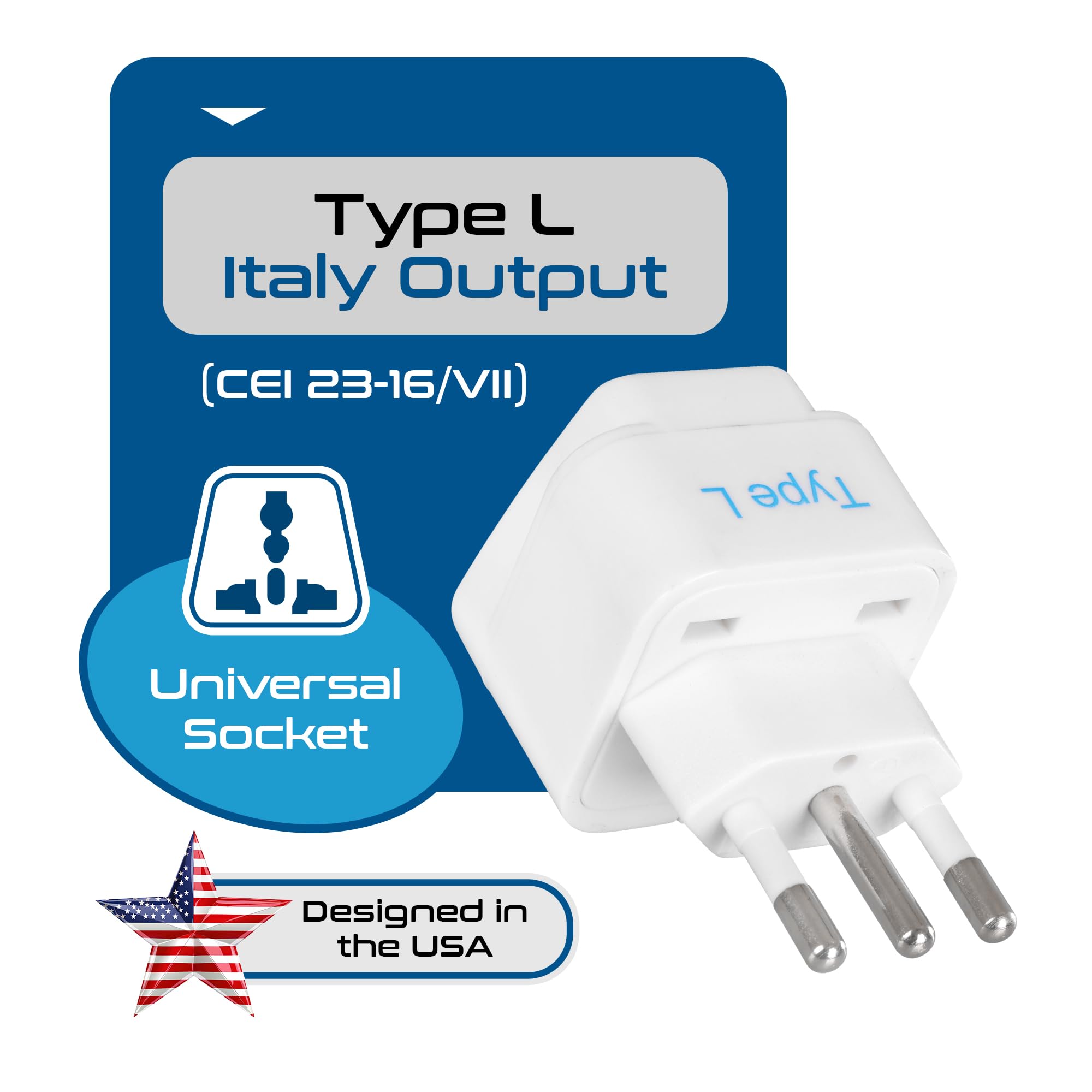 Ceptics Italy Power Adapter, Type L Plug Adapter, Universal Travel Adapter Chile, Italy Travel Adapter Plug Perfect For Rome, Lybia, Tunisia, Uruguay, Gp 12A   White (3 Pack)