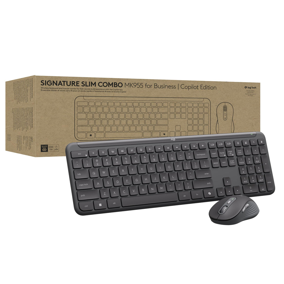 Logitech Signature Slim Mk955 Combo For Business | Copilot Edition, Microsoft Copilot, Copilot In Windows, Wireless Keyboard And