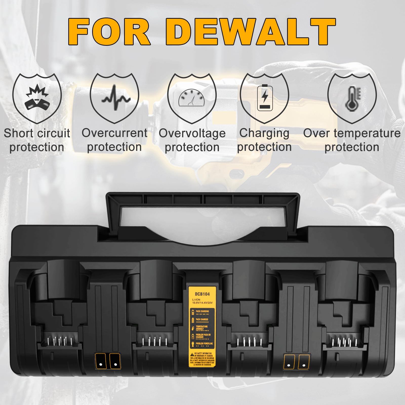 Energup Dcb104 4Port Charger For Dewalt 20V Max Battery Li Ion Dcb102 Dcb102Bp Dcb104 Dcb118 Dcb115 Dcb107 For Dcb205 2 Dcb204 D