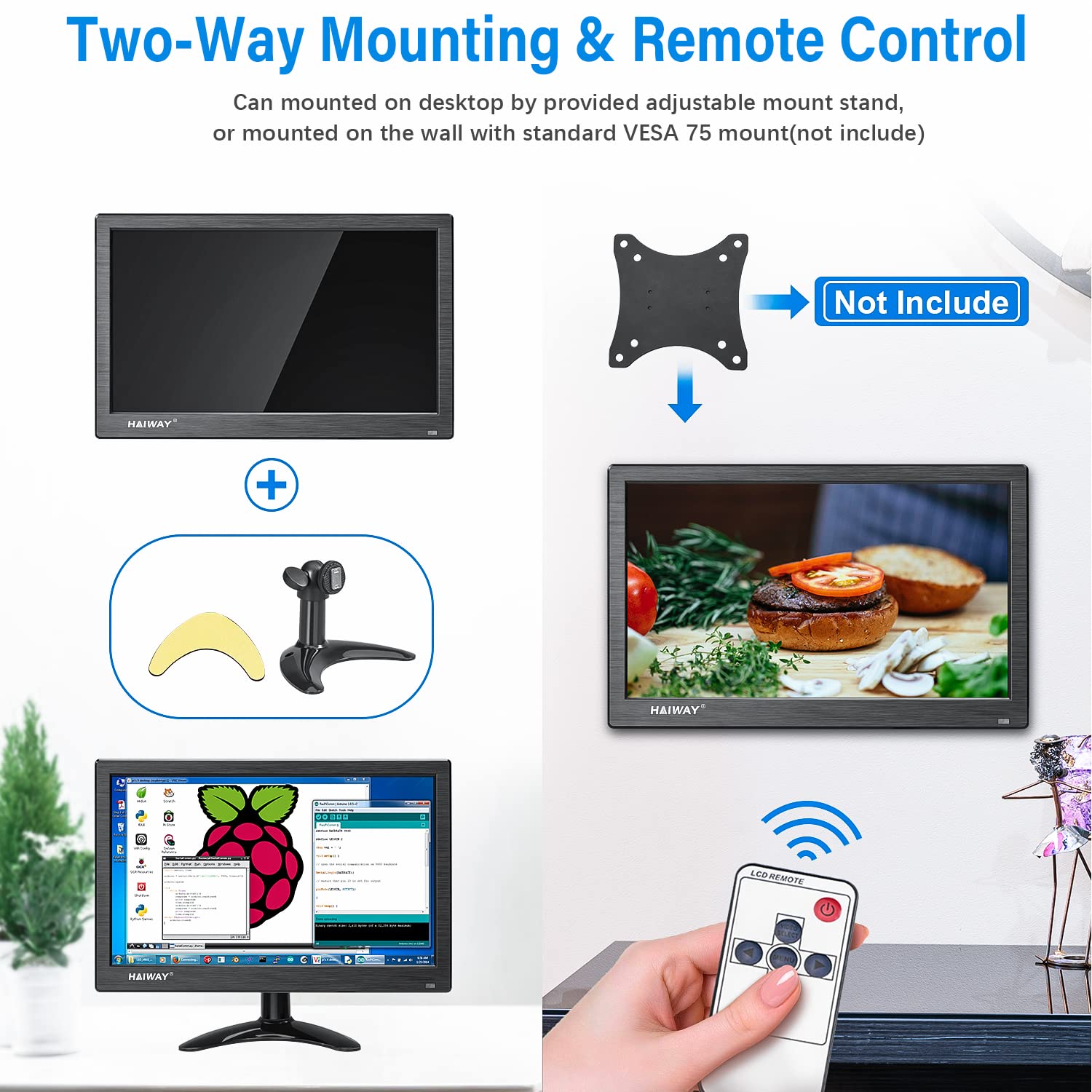 Haiway 11.6 Inch Security Monitor, 1366X768 Led Monitor Small Hdmi Monitor With Remote Control Built In Speakers, Mini Monitor H
