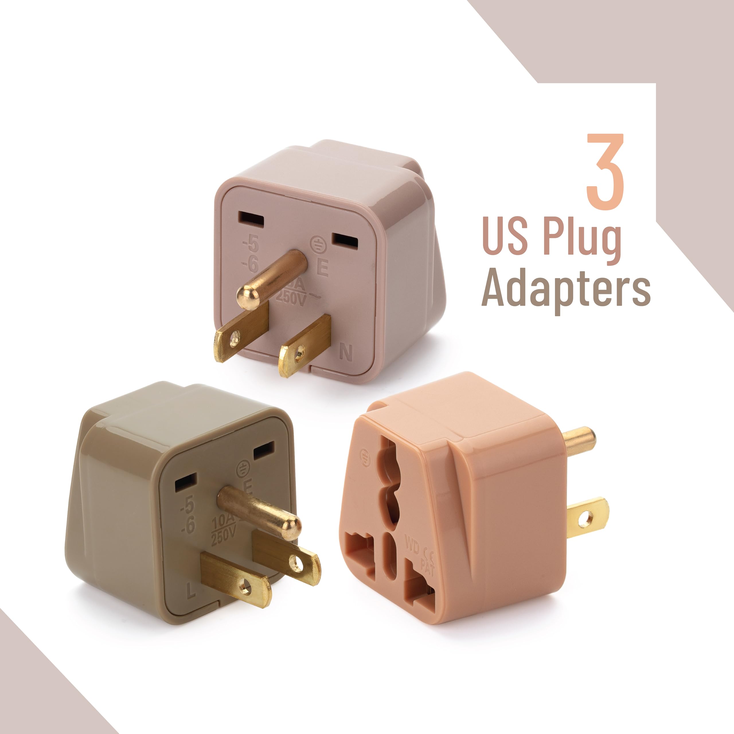 Bates  Universal Adapter, 3 Pack, Vintage Colors, Uk To Us Plug Adapter, Universal Plug Adapter Plug, Universal Travel Adapter