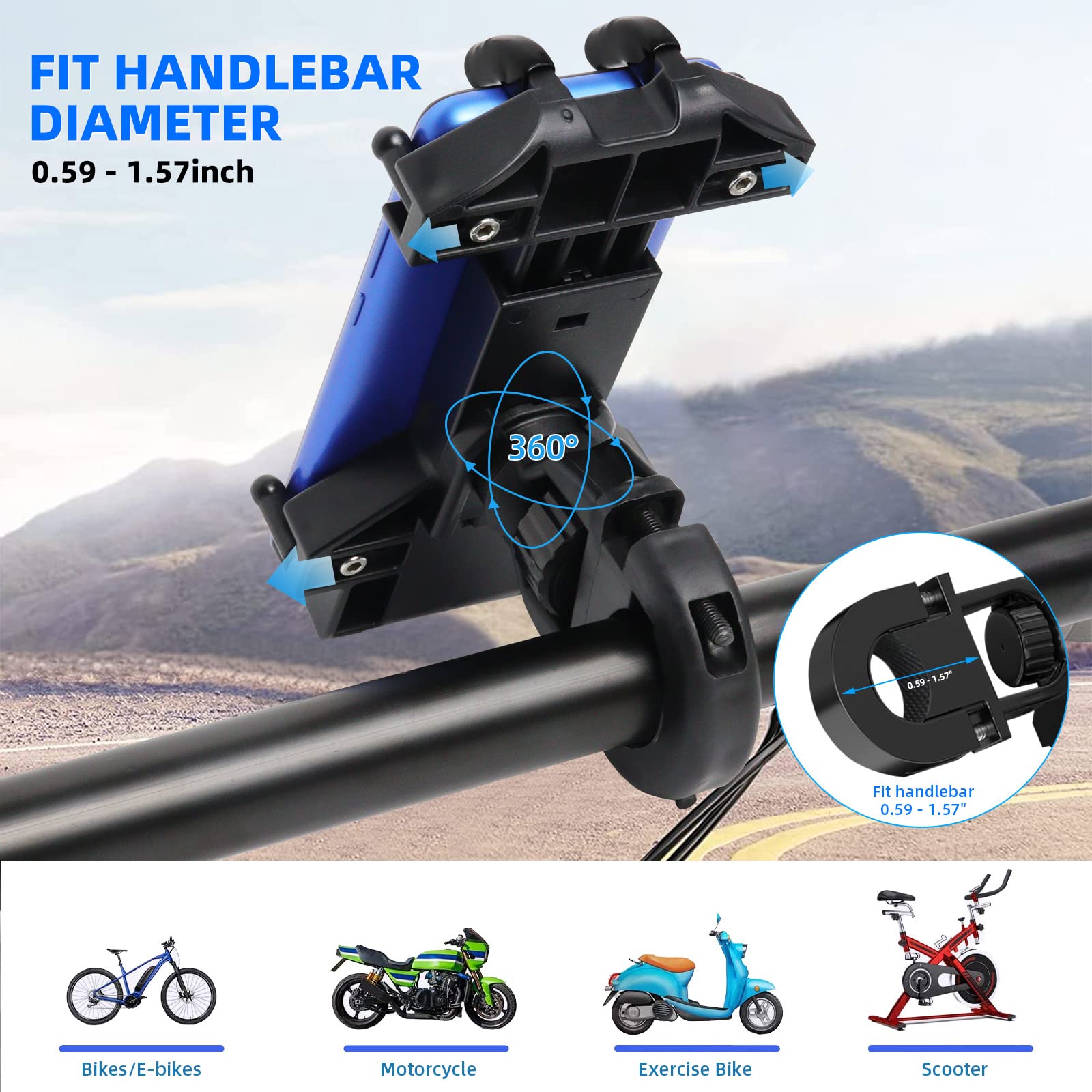 Kairiyard Motorcycle Phone Mount, Bike Phone Mount Holder Heavy Duty Thicker Motorcycle Handlebar Phone Mount Clamp, One Hand Op