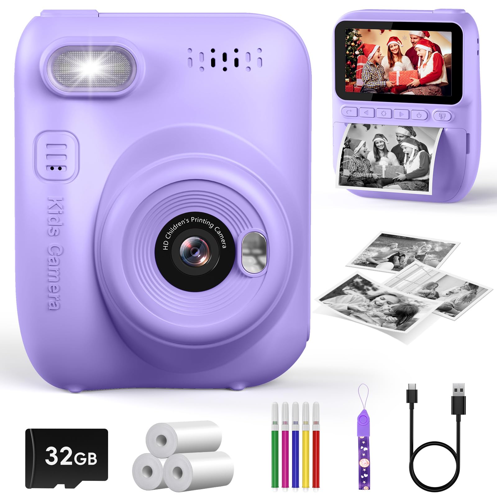 LETSHAHA Kids Instant Print Camera, 3.0-inch HD Screen 32MP Photo Instant Digital Camera Christmas Birthday Gifts Toys for Child