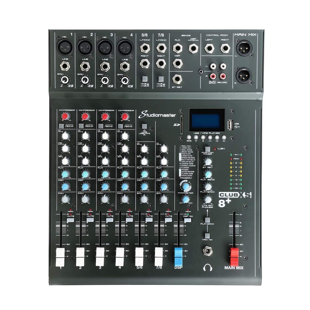 Studiomaster Clubxs8 8 Inputs 4 Mic / 2 Stereo Channel Audio Mixer Analog Mixing Console With Mix Board Dsp Usb Mp3 8 Inputs 4 M