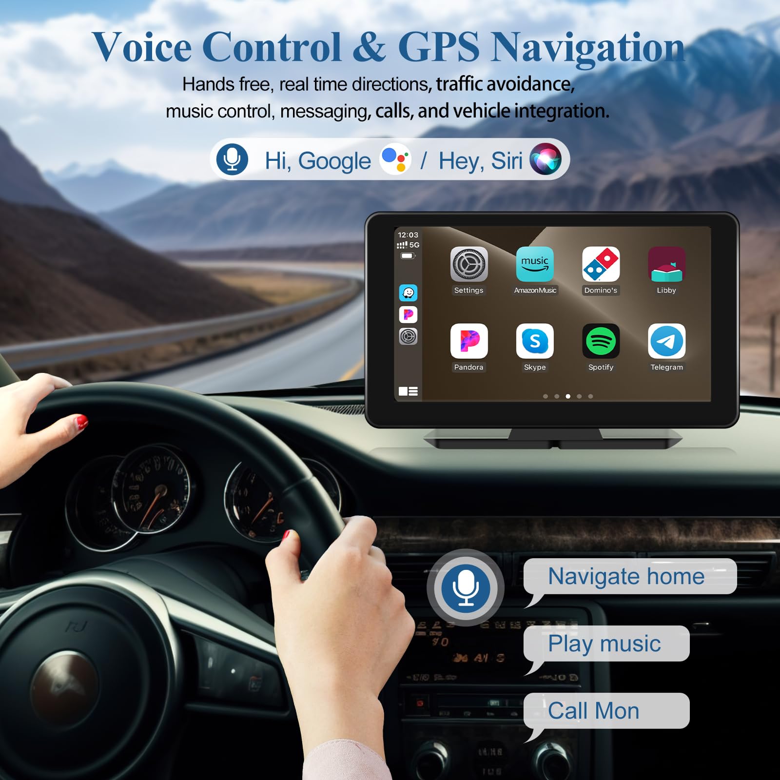 Portable Apple Carplay Screen For Car, 7'' Ips Touch Screen With 4K Dash Cam, Wireless Android Auto Screen, 1080P Backup Camera,