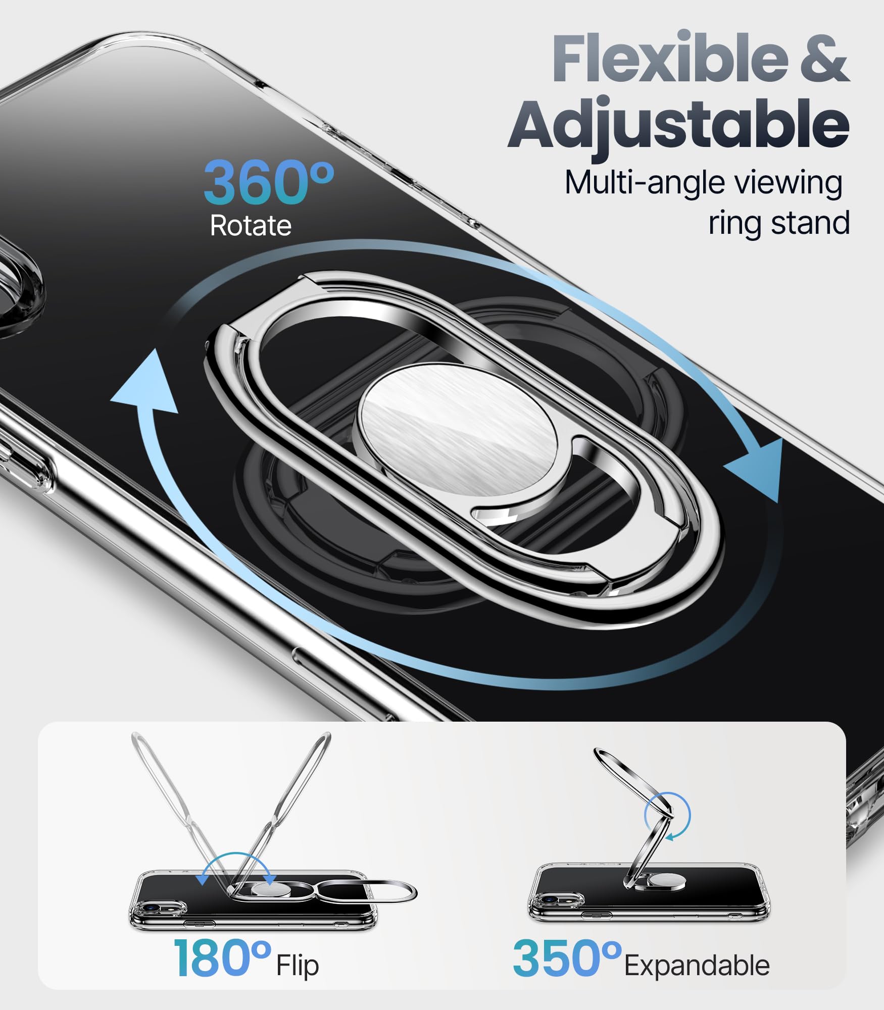 Shields Up For Iphone Xr Case With Stand, Phone Case Clear With Double Ring Holder [Adjustable & Foldable] Shockproof Protective