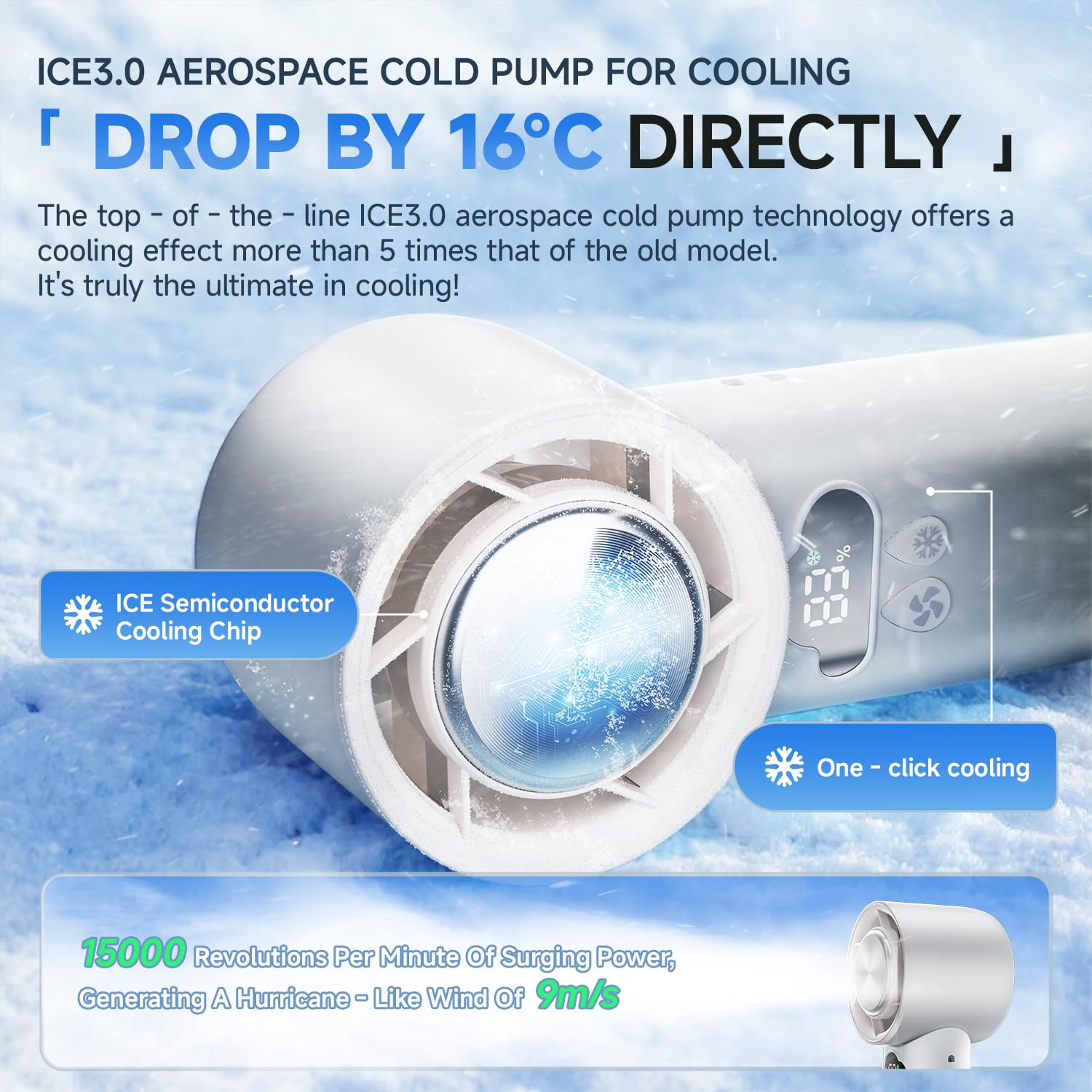 Doogoocoo [2025 Upgrade] Portable Cooler Handheld Fan, [Coldest Turbo Hand Fan] 15000Rpm 24H Max Cooling Time Highly Speed (1-10