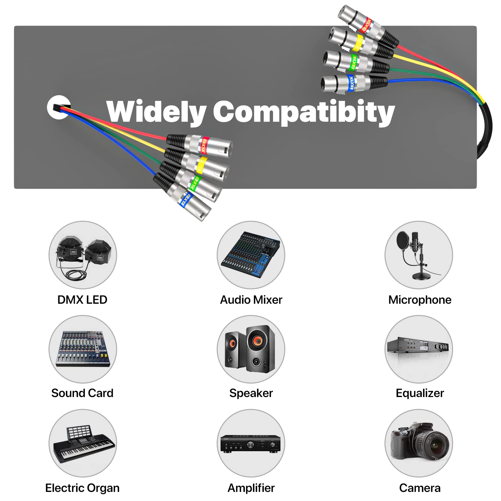 Ebxya 6Ft 4 Channel Xlr Snake   Premium Xlr Male To Xlr Female Snake Cable For Live, Recording, Studios