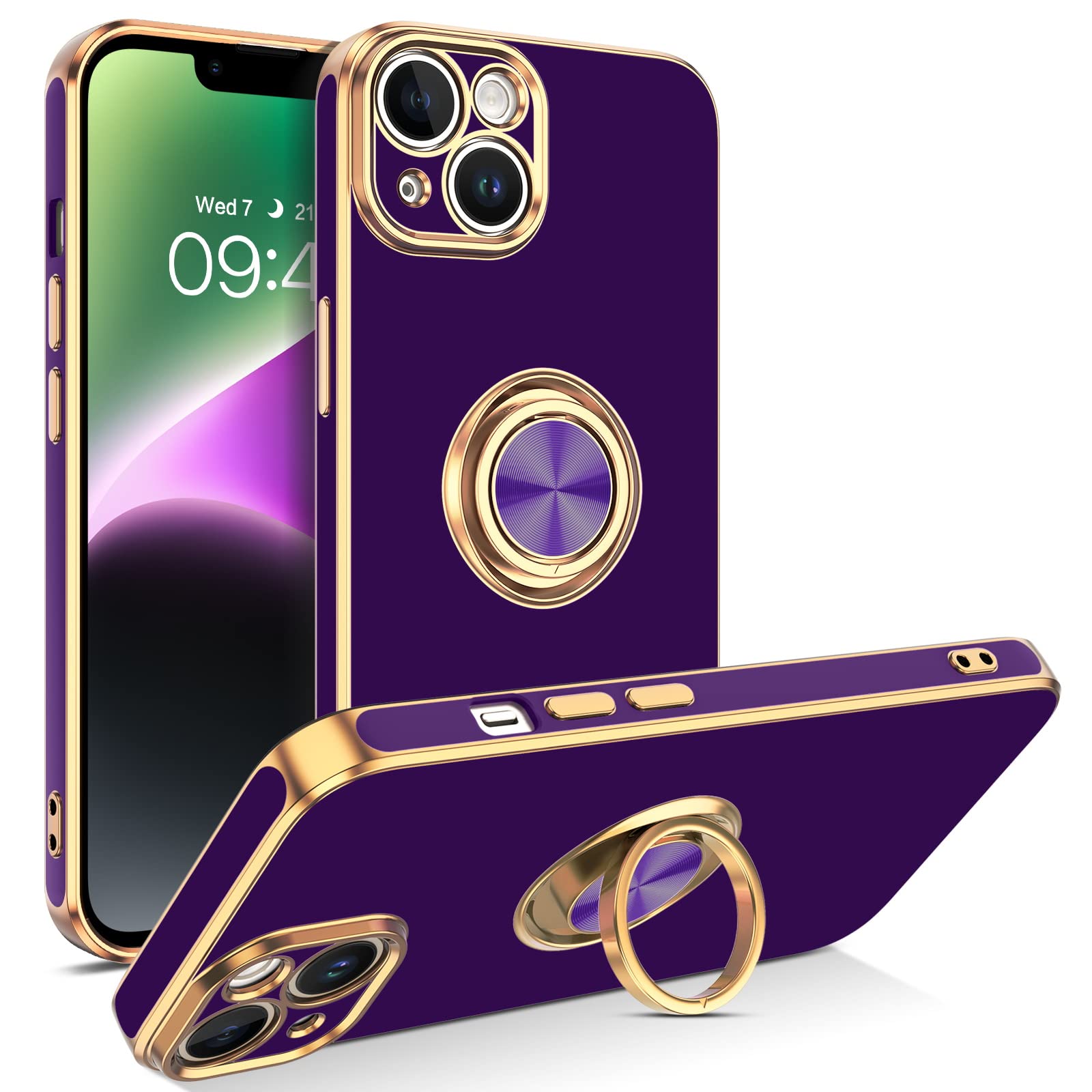 Veningo Compatible With Apple 14 Case,Phone Case For 14,Slim Fit Soft 360 Ring Holder Kickstand Magnetic Car Mount Supported Eas