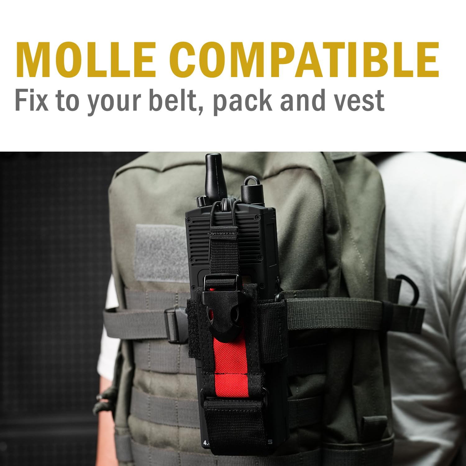 Viperade Radio Holster, Molle Radio Pouch For Vest, Universal Walkie Talkie Holster Radio Holder For Duty Belt, Police Radio Holder Tactical Radio Pouch For Baofeng, Motorola (Black+Red)