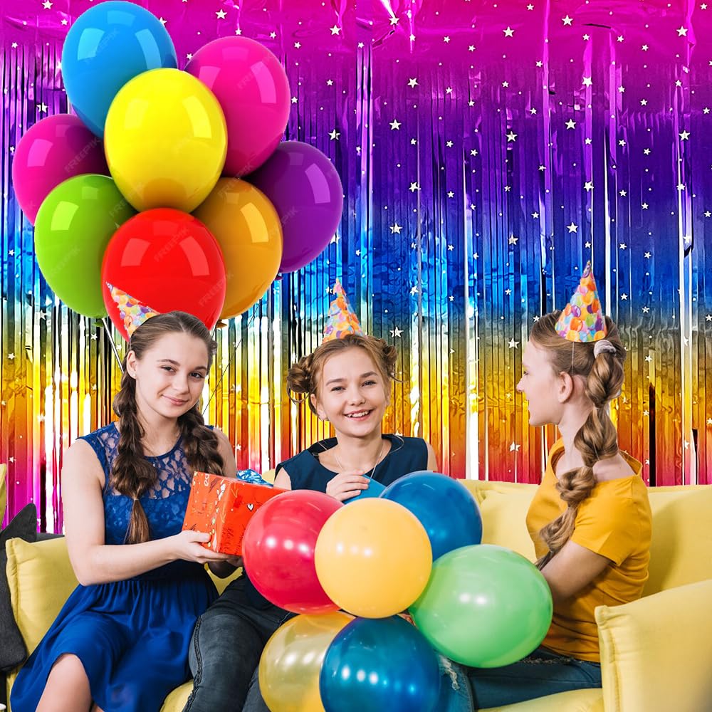 Sparkling Neon Rainbow Foil Fringe Curtain Backdrop Metallic Streamers Photo Booth Props For Birthday Bachelorette Gay Pride Day