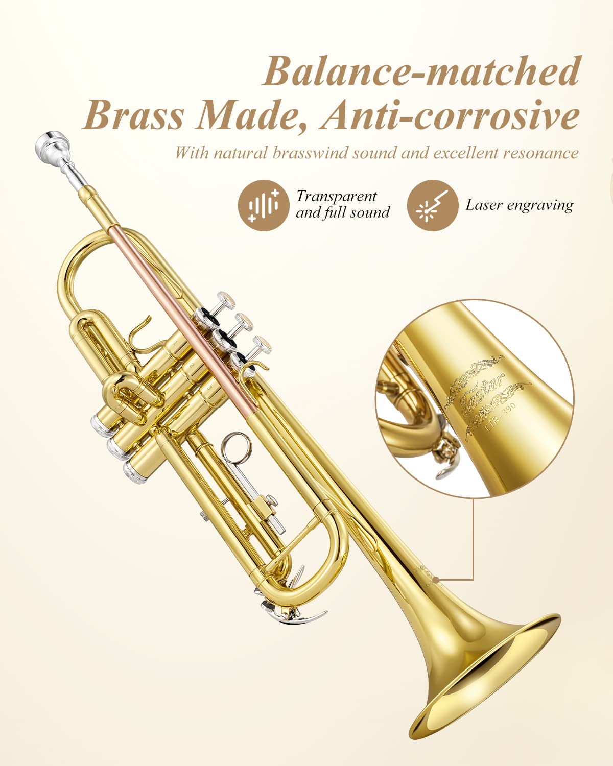 Eastar Etr 390 Standard B Flat Trumpet For Beginners Intermediate, Advanced Upgraded Trumpet Instrument With Hard Case, Cleaning