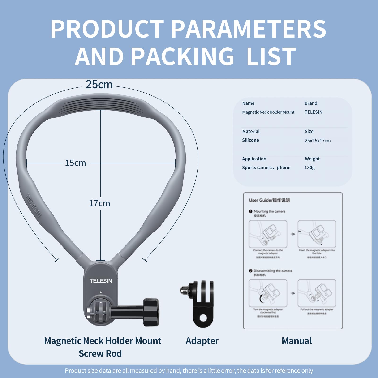 Telesin Magnetic Neck Mount Necklace Holder Lanyard Strap, Chest View Pov Selfie Video Vlog Body Attach For Gopro Max 12 11 10 9 8 7 Insta360 X3 X4 Go3 Ace Pro Dji Action 3 4 Osmo Pocket 3 Accessories