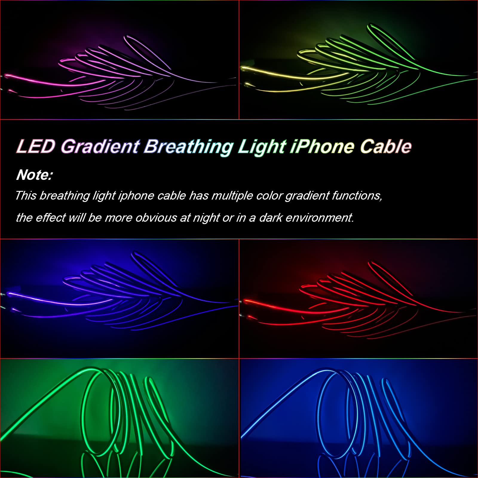 Led [Apple Mfi Certified] Iphone Charger, Led Breathing Light Lightning Cable Fast Charging Cord For Iphone 14 Pro Max13/12/11 P