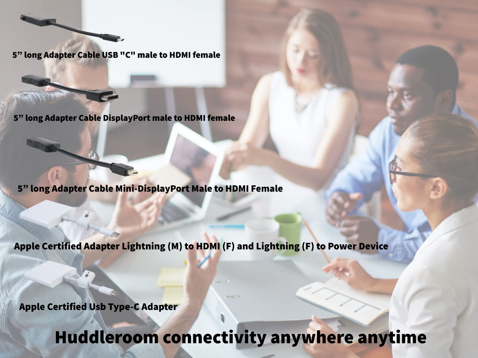 Liberty Patented Hdmi Adapter Ring With 5    Displayport, 5    Mini Dp, Lightning & 5    Usb C Pigtail Adapters Provide Connecti