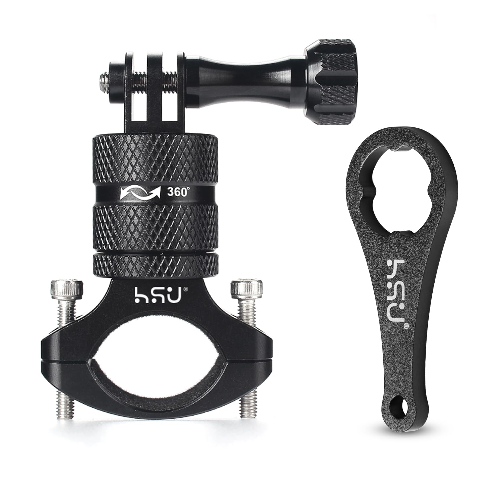 Hsu Aluminum Bike Bicycle Handlebar Mount For Gopro Hero 13/12/11/10/9/8/7/6/5/4 Session Akaso Campark And Other Action Cameras, 360 Degrees Rotary Mountain Bike Rack Mount (Black)