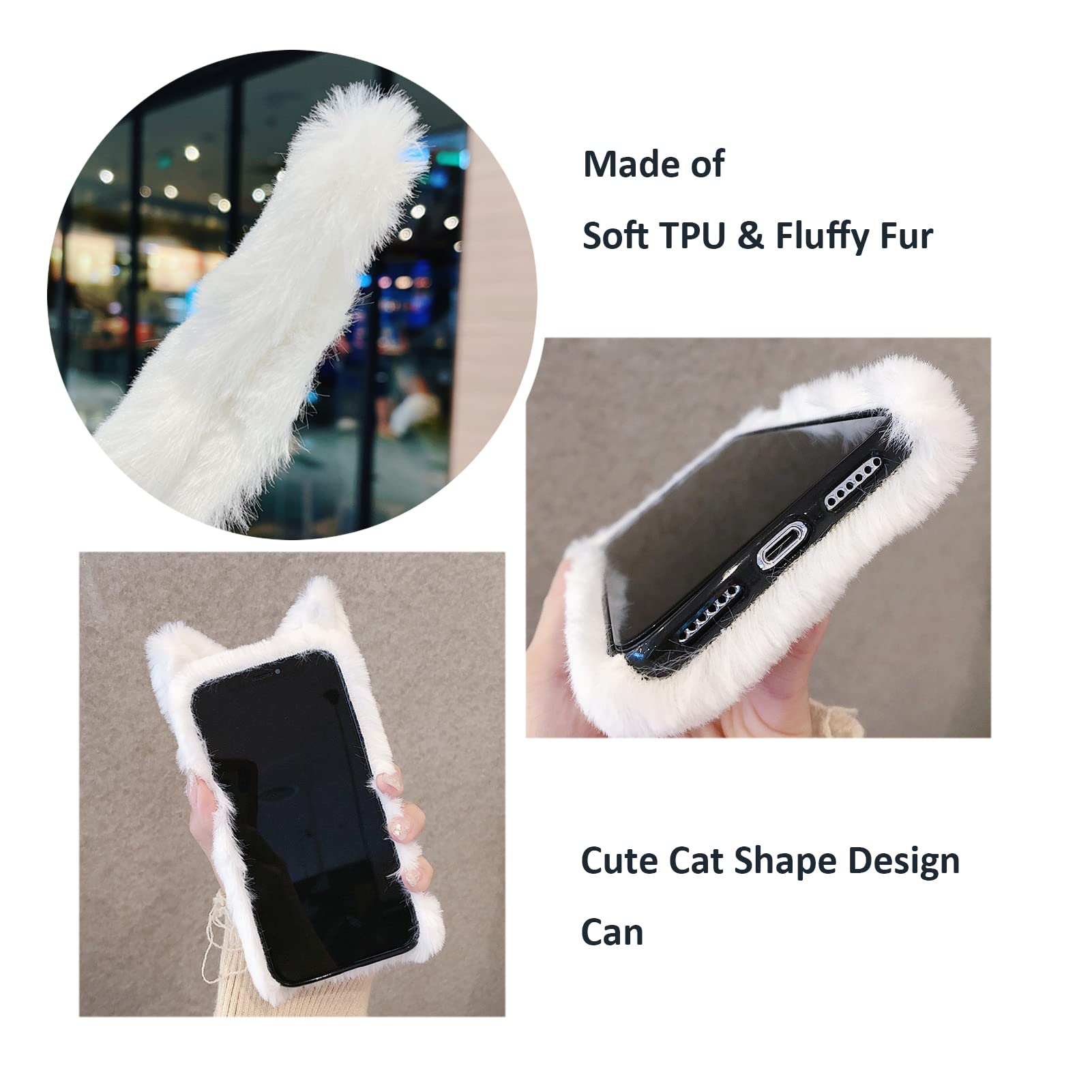 Unnfiko Winter Soft Warm Plush Case Compatible With Iphone 14 Plus, Cute Cat Fuzzy Animal Fluffy Fur Handmade Case Covers For Gi