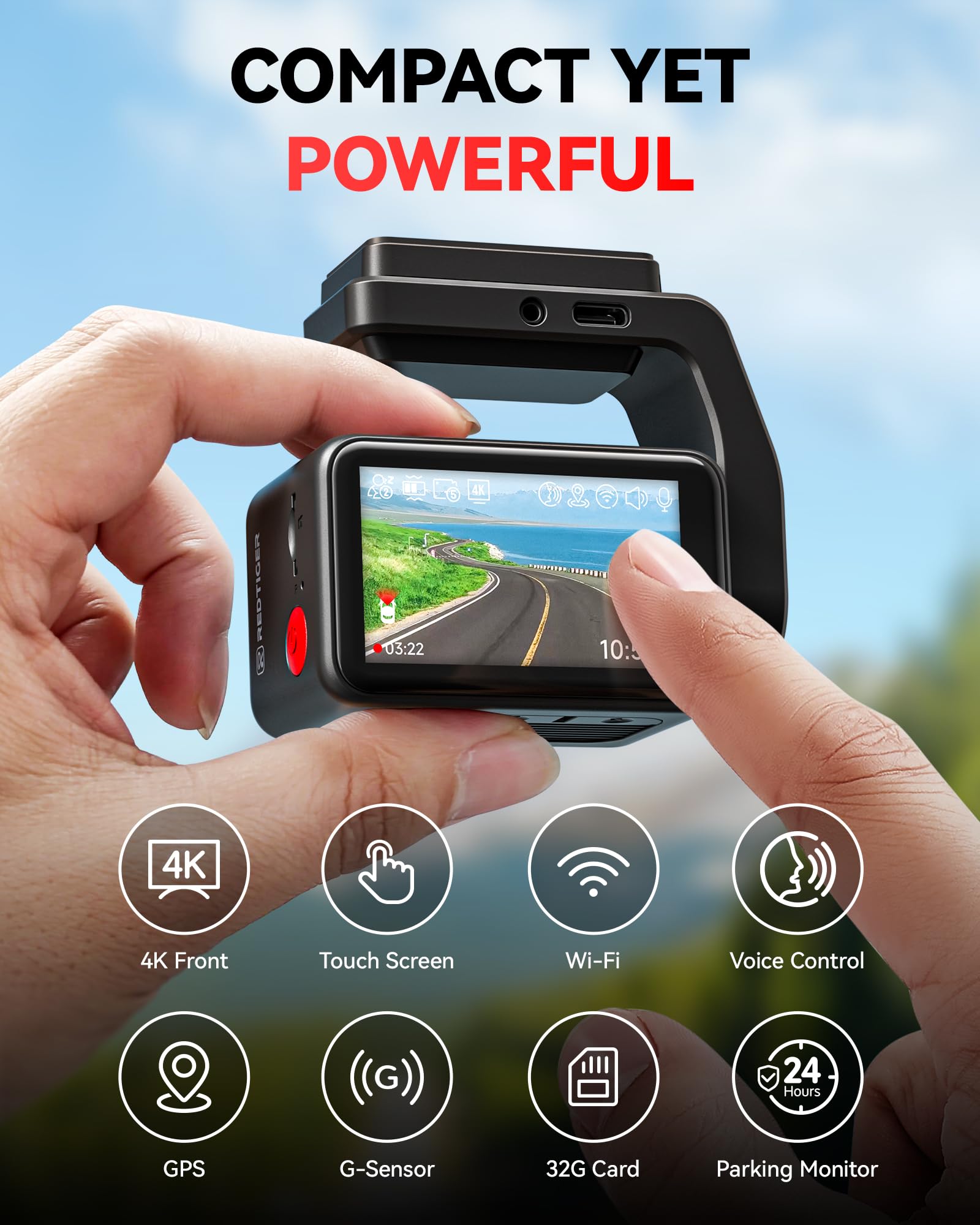 Redtiger F4 4K Dash Cam Front, 2.2 Inch Mini Car Camera, 2160P Uhd Touch Screen, Voice Control, Included 32Gb Card, Night Vision