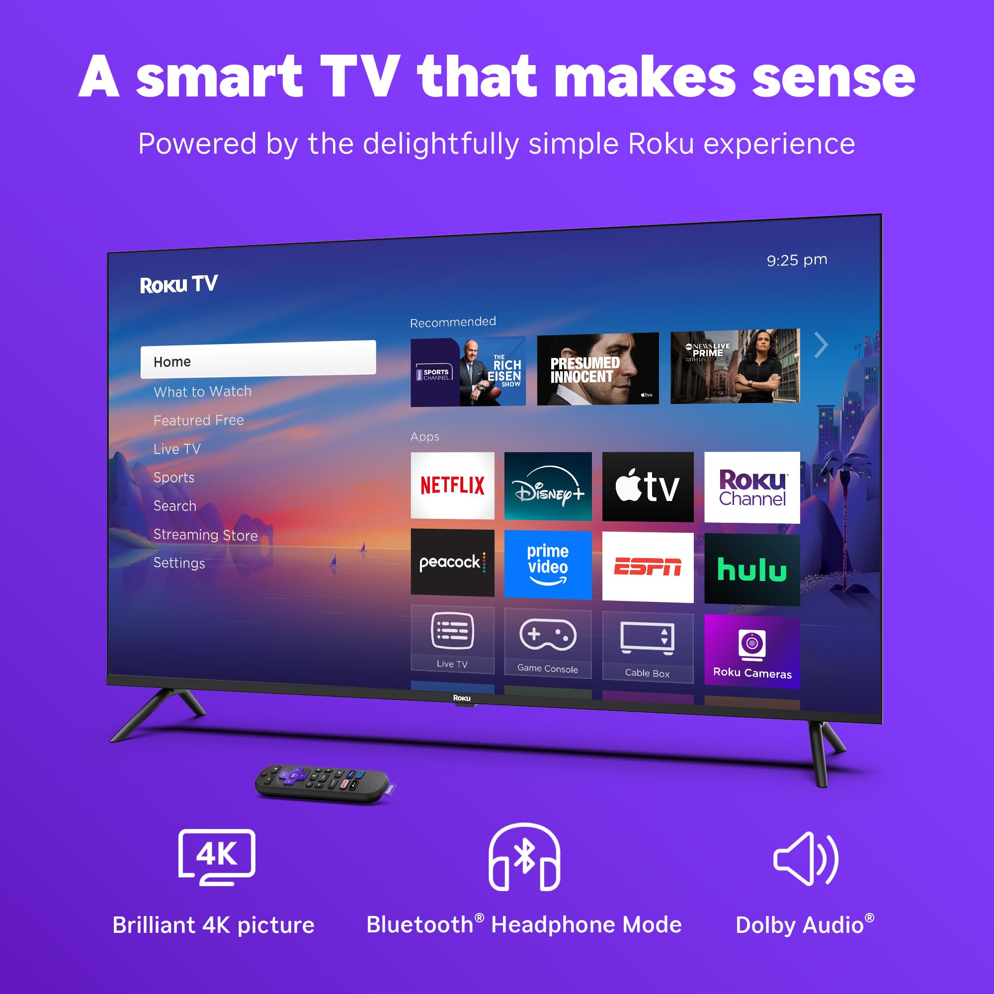 Roku Smart Tv 2025 - 50-Inch Select Series, 4K Hdr Tv - Rokutv With Enhanced Voice Remote - Flat Screen Led Television With Wi-F
