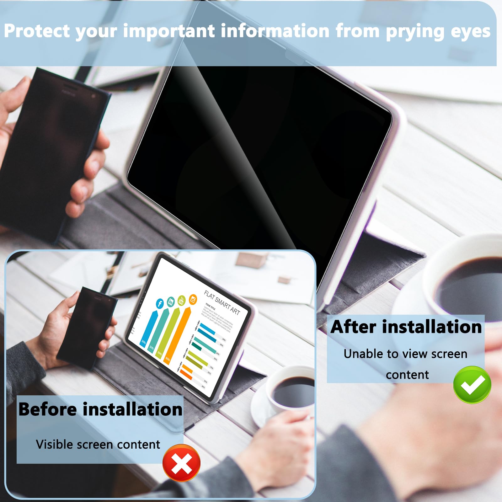 Wyqltd Privacy Screen Protector For Ipad Air 11 Inch 2024/ Ipad Air 6Th Generation, Anti Spy 9H Tempered Glass, Anti Scratch, Bu