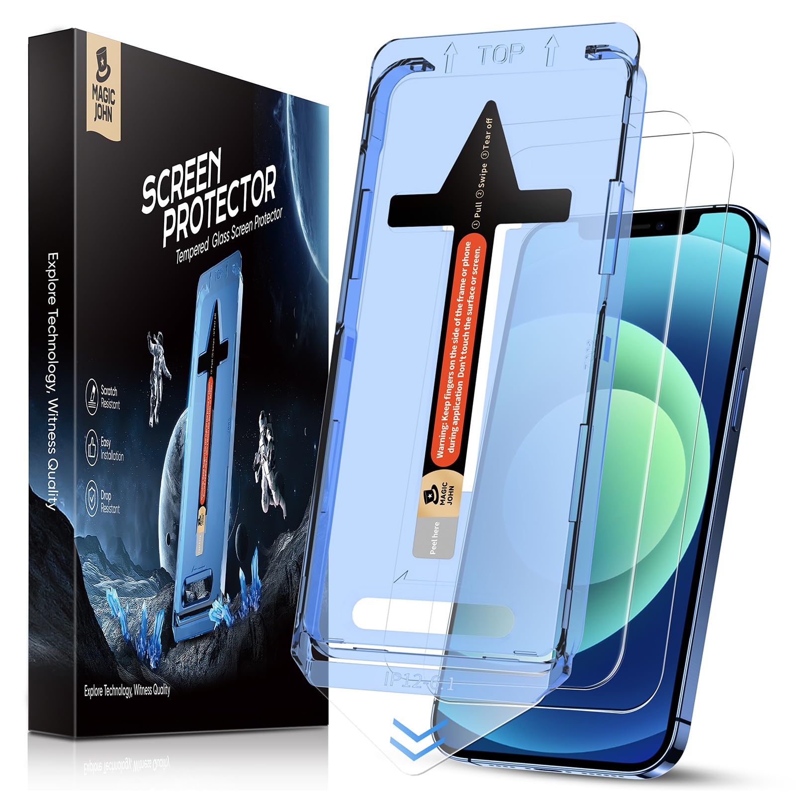 Magic John 2 Pack For Iphone 12/Iphone 12 Pro 6.1 Inch Tempered Glass Screen Protector, Auto Dust Elimination Installation, Bubb