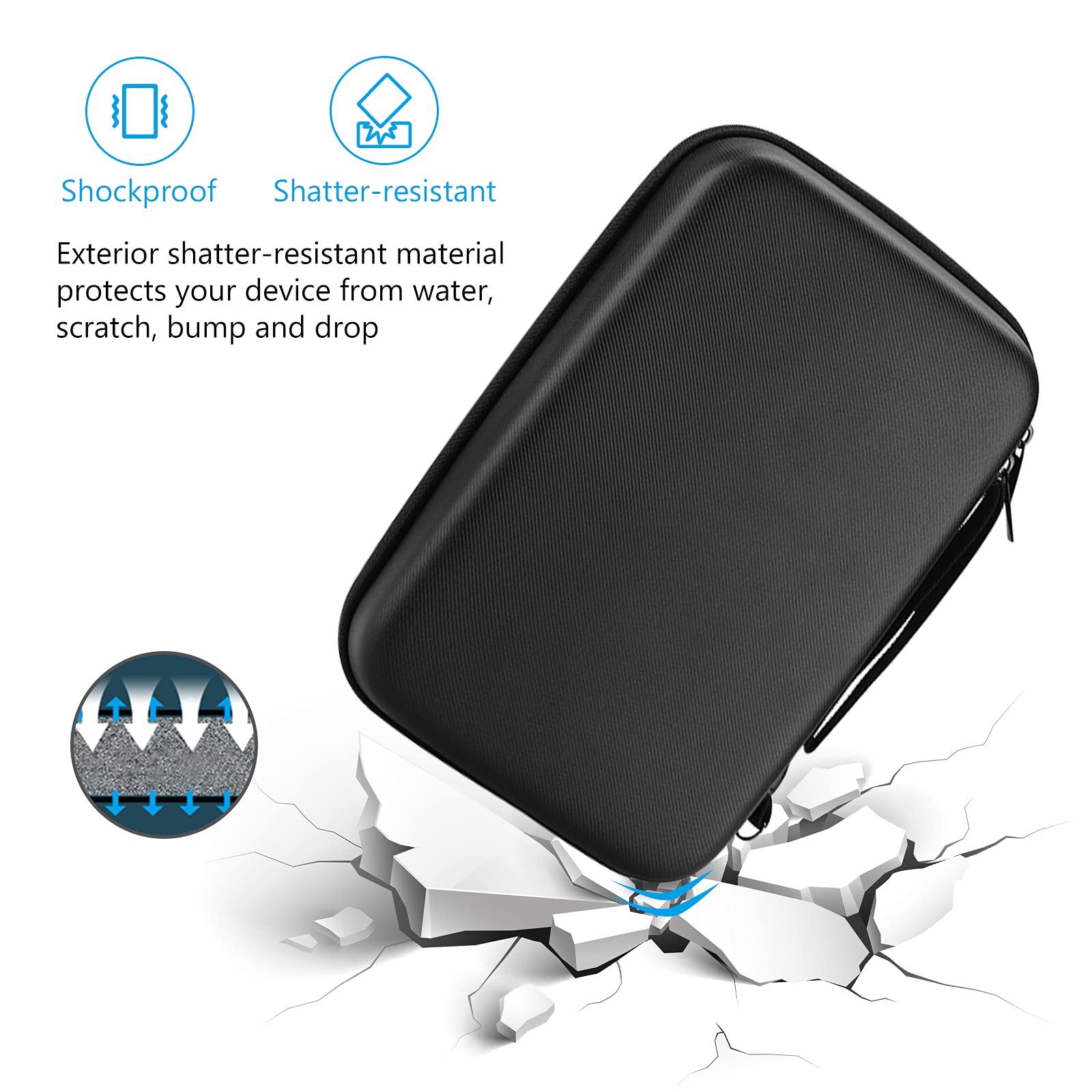Procase Hard Travel Electronic Organizer Case For Macbook Power Adapter Chargers Cables Power Bank Apple Magic Mouse Apple Pencil Usb Flash Disk Sd Card Small Portable Accessories Bag  L, Black