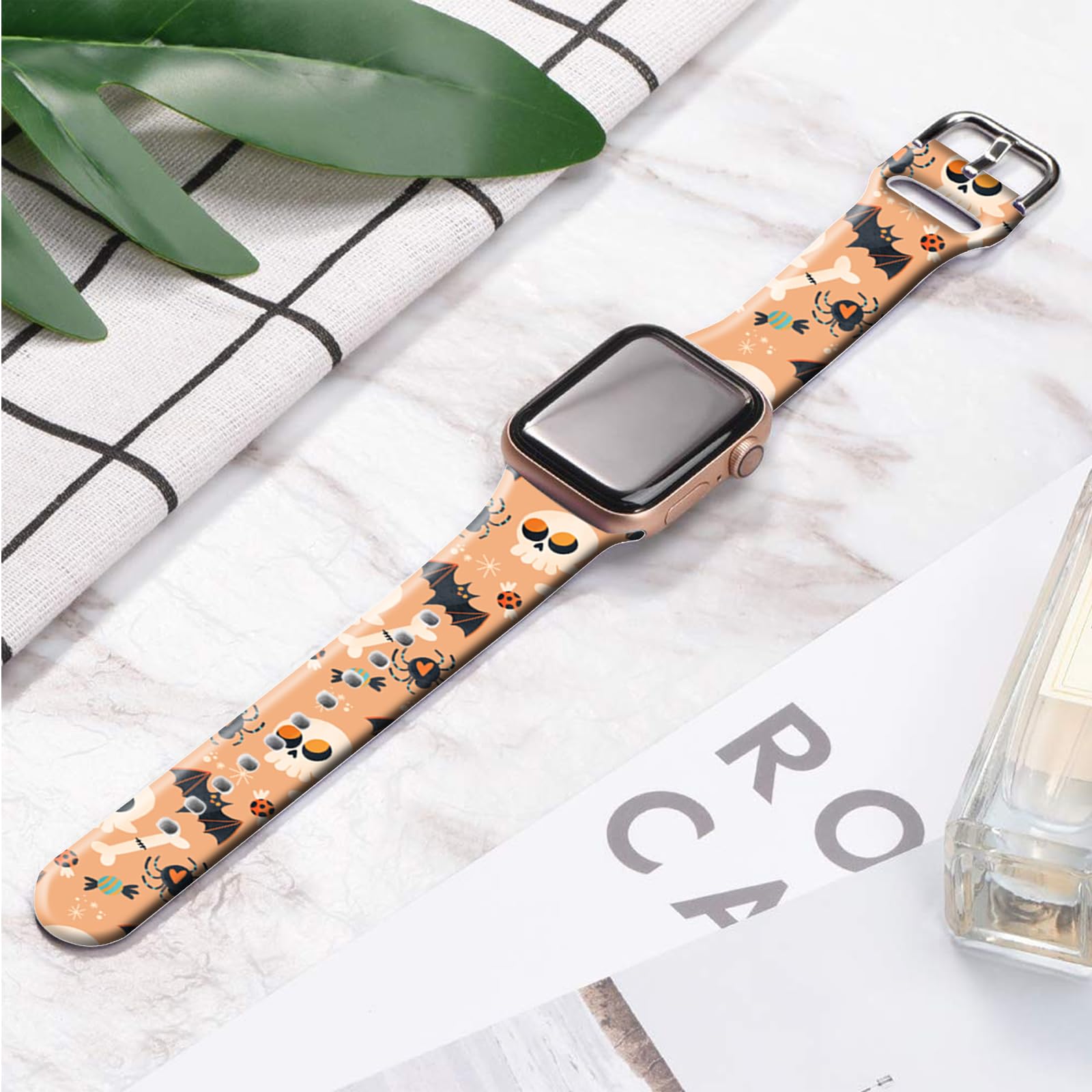 Ftfcase Fall Halloween Floral Silicone Bands Compatible With Apple Watch 41Mm 40Mm 38Mm, Skeleton Bat Flower Sport Strap Replace