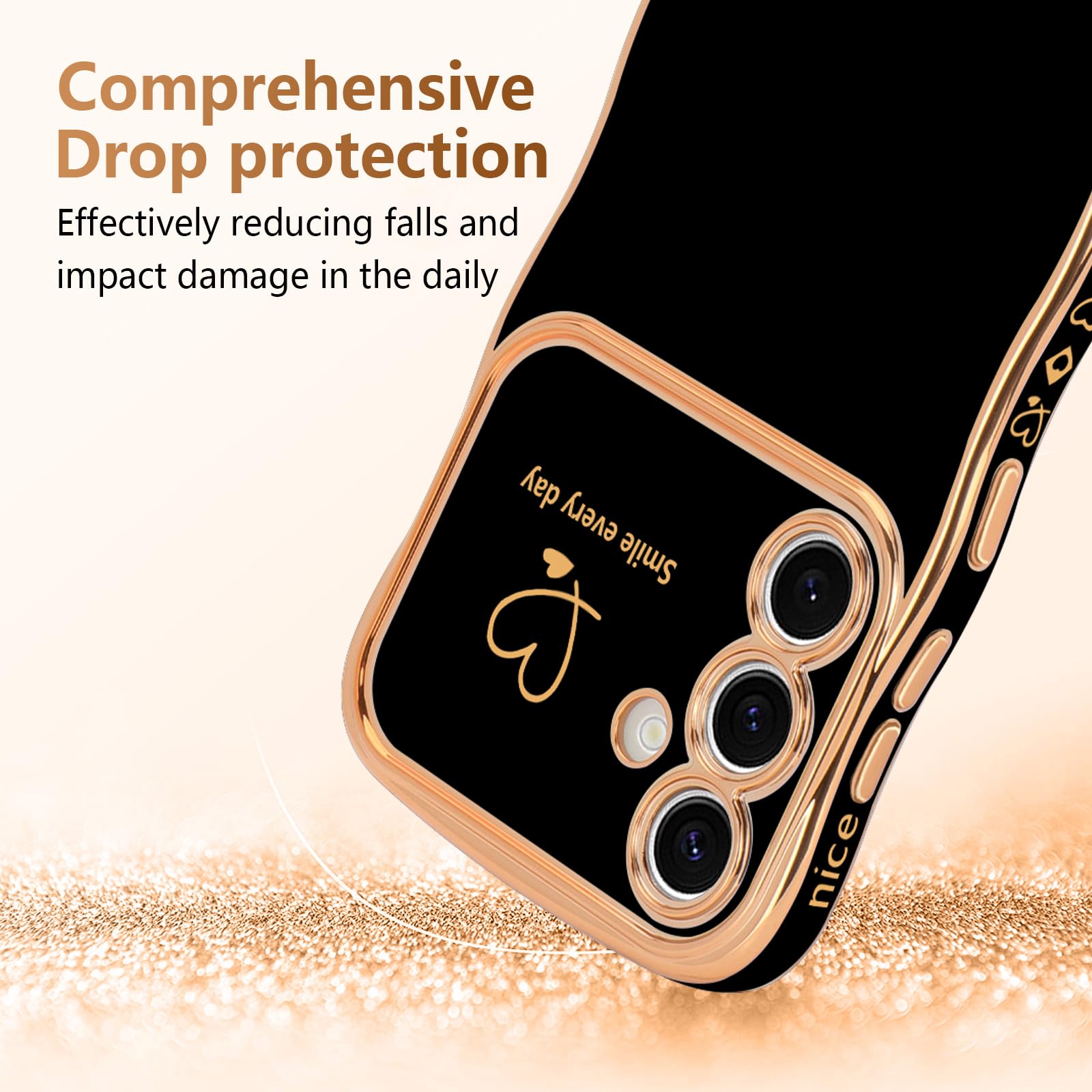 Lchulle For Samsung Galaxy S24 Fe Case For Women Girls, Cute Wave Frame Curly Shape With Love Heart Raised Camera Protection Cov