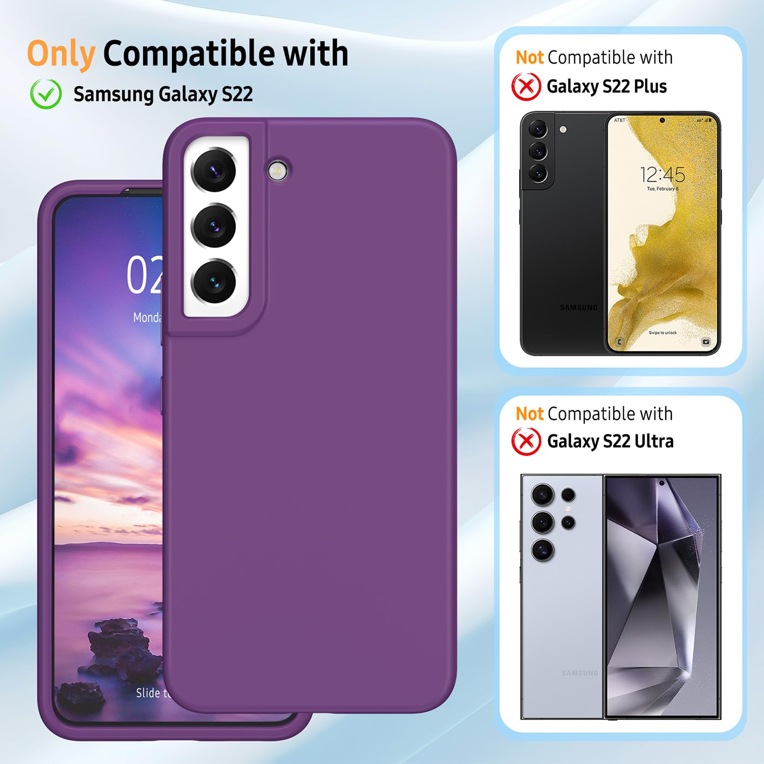 Meifei Case For Galaxy S22 5G Case, Silicone Case For Samsung S22 6.1 Inch Case Liquid Hard Pc Soft Silicone Gel Rubber Bumper S