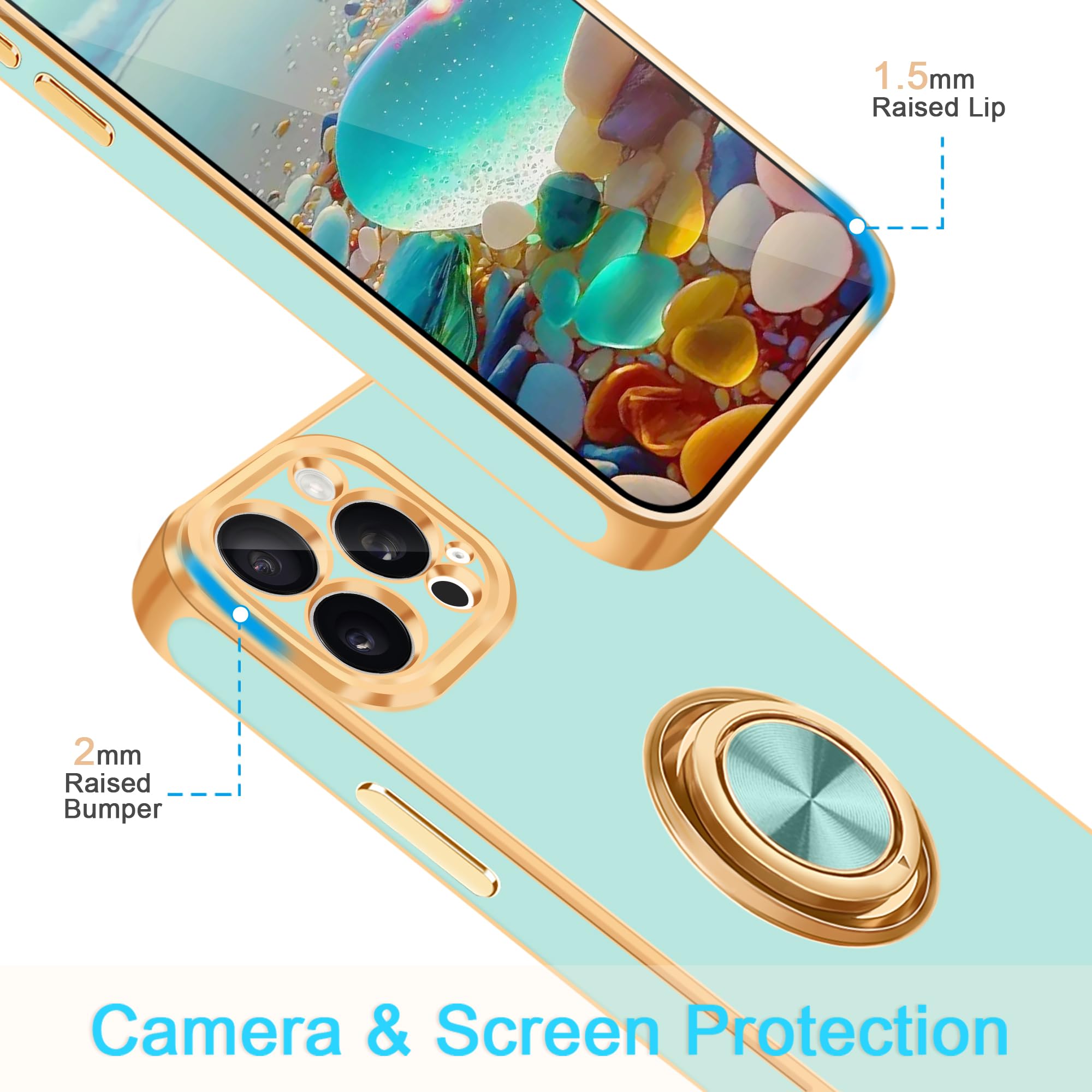 Fingic For Iphone 15 Pro Max Phone Case[With 360 Ring Holder][Support Magnetic Car Mount]Cute Kickstand Slim Women Girls Nonslip