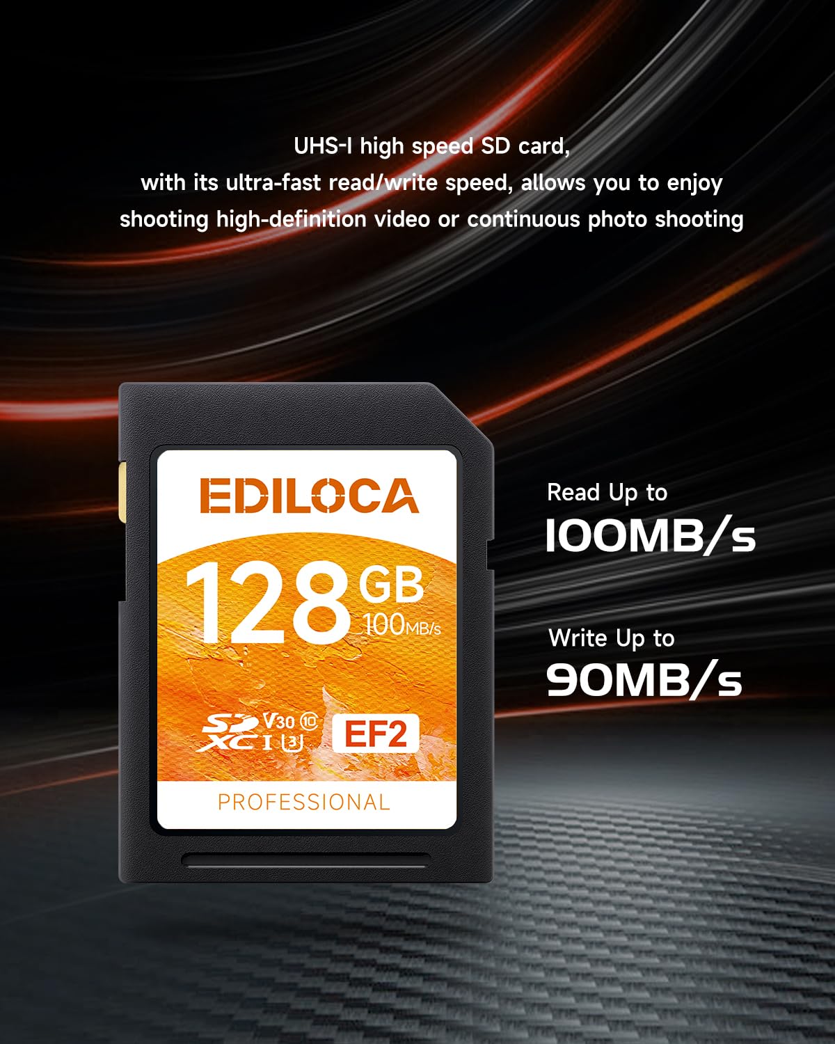 Ef2_128Gb Uhs I Sd Card Uhs I Memory Card Fast Storage, Read Speed 100Mb/S, Write Speed 45Mb/S, C10, U3, V30, Full Hd & 4K Video