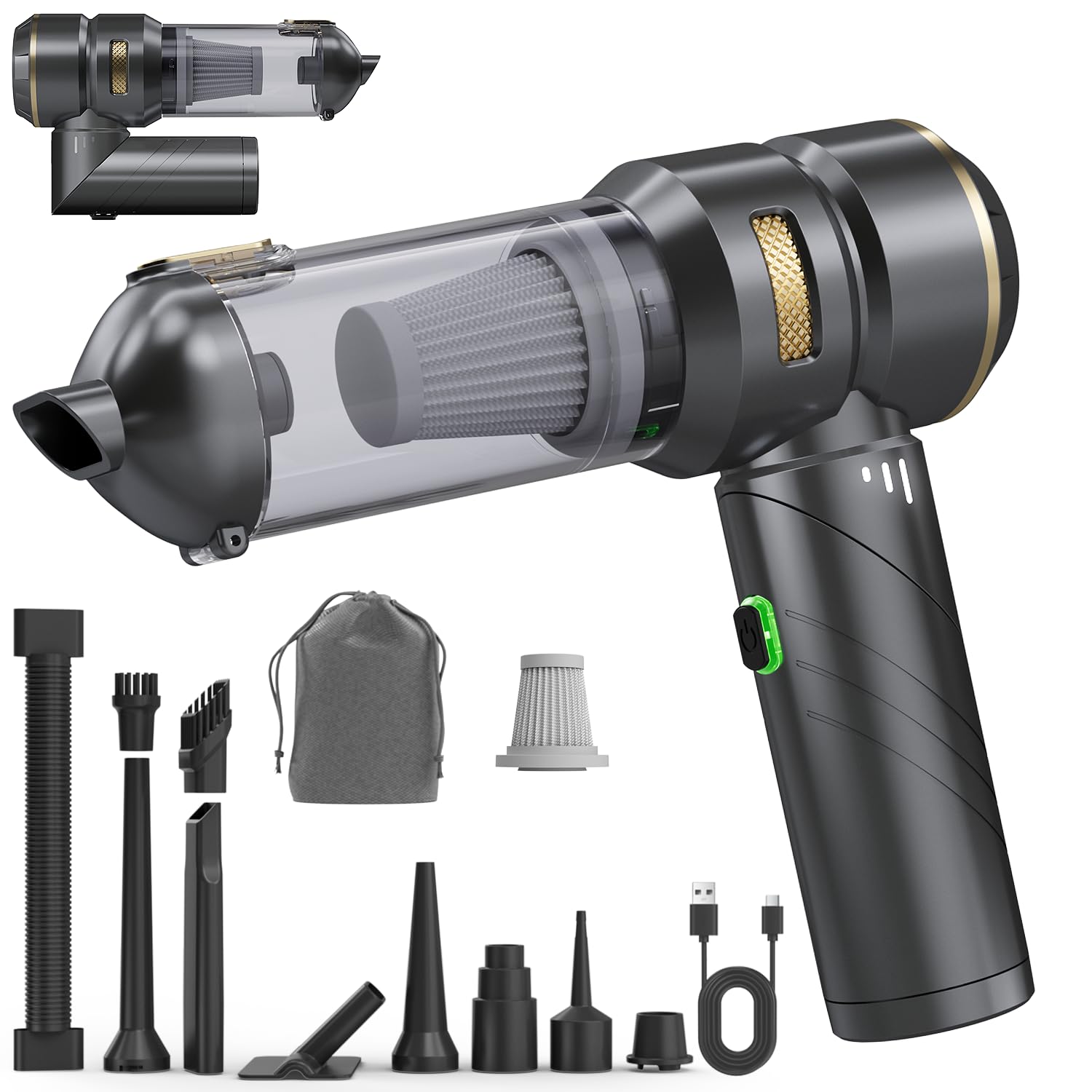 AIPROIN Car Vacuum Portable Cordless, Foldable Handheld Vacuum with Brushless Motor, 22000PA High Power Mini Hand Vacuum Cleaner