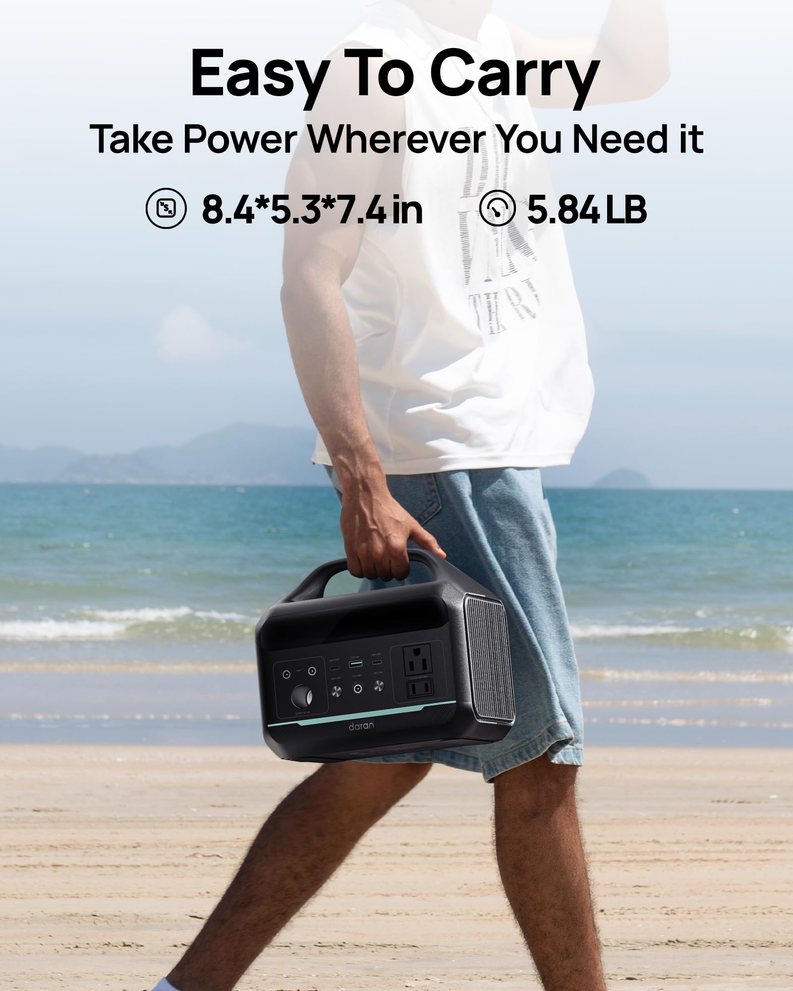 Portable Power Station, 192Wh Lifepo4 Battery Backup W/ 2 300W (Surge 600W) Ac Outlets, Pd60W Fast Charging Outlet, Solar Genera