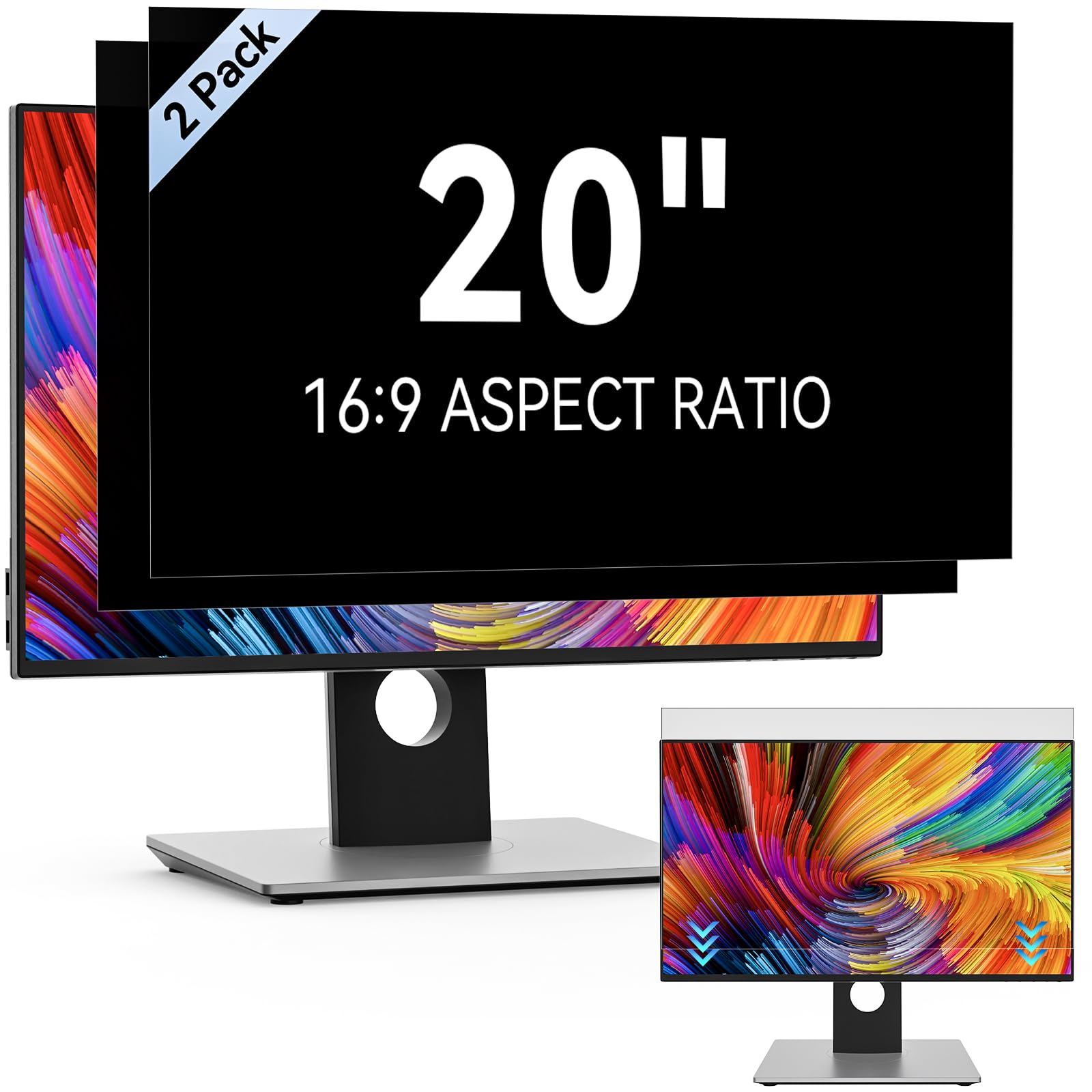 [2 Pack] 20 Inch Computer Privacy Screen Filter For 16:9 Widescreen Monitor, Removable Eye Protection Anti Glare Blue Light Filt