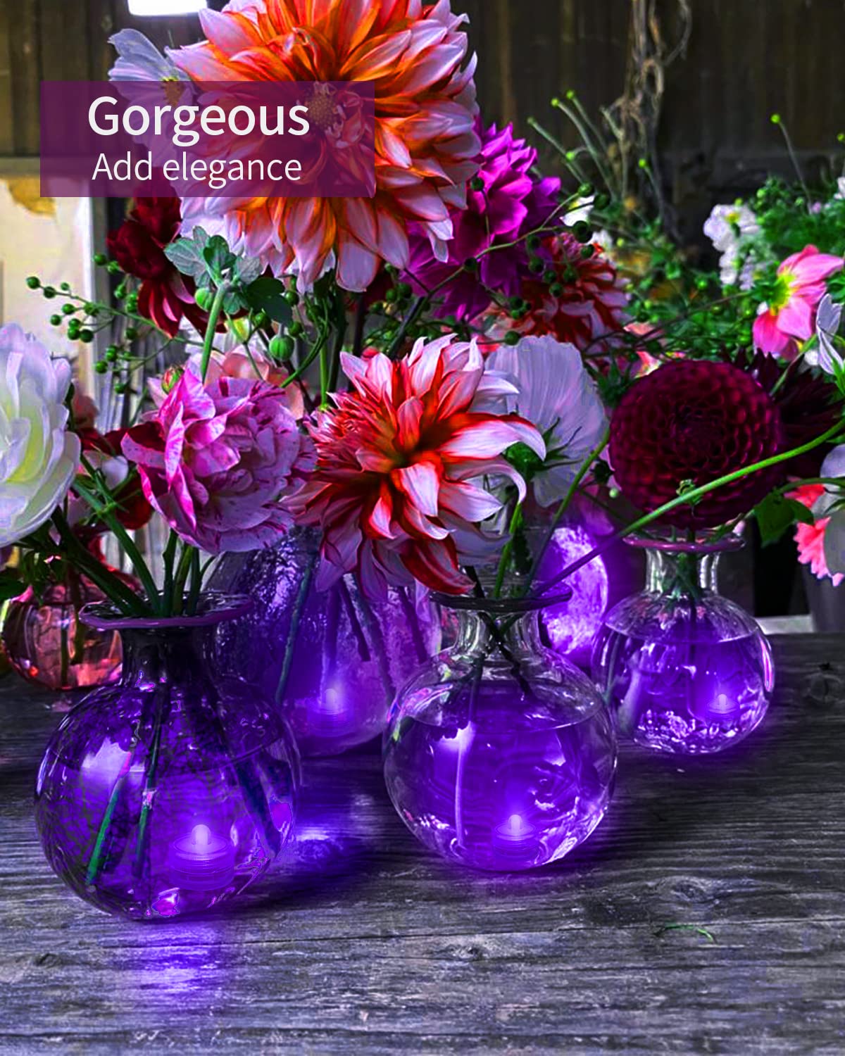 Shymery Submersible Led Light,Purple Waterproof Flameless Candle Tea Lights,Underwater Battery Operated Seasonal Festival Celebr