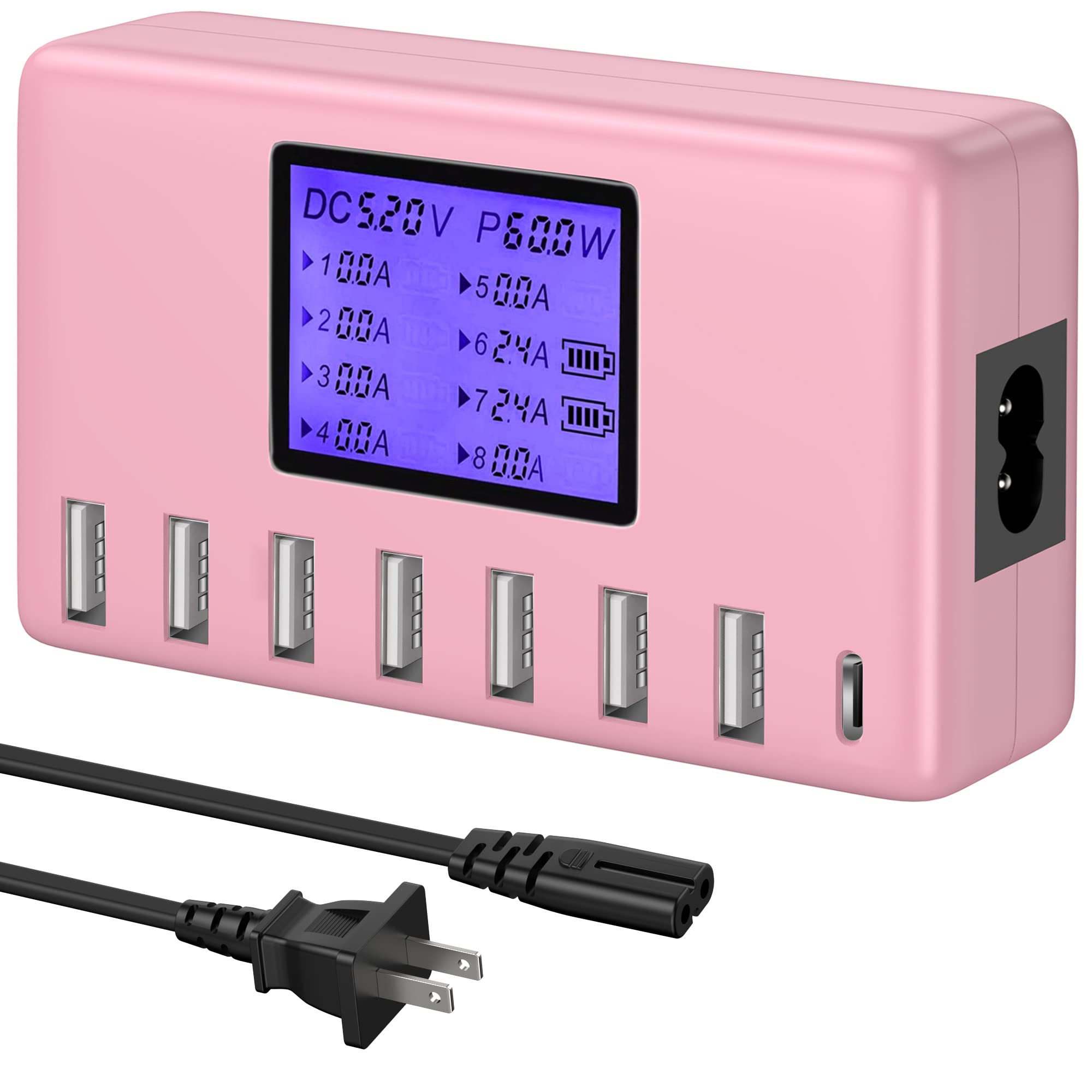 USB Charger, slitinto 60W 12A 8-Port USB Charging Station Multi Port USB Hub Charger Compact Size LCD Display Compatible with iP