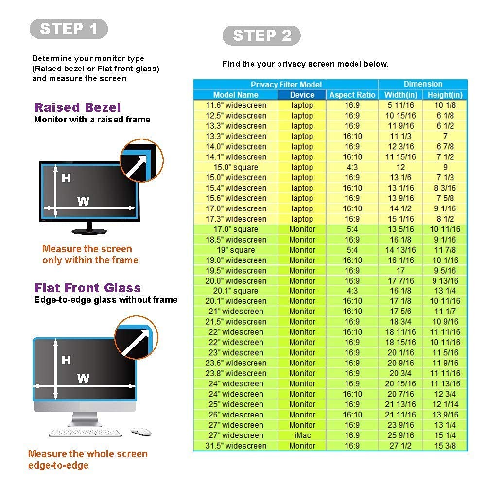 Welinc 21 Inch (Measured Diagonally) 16:10 Wide  Monitor Privacy Screen Filter   Width 17.8 Inch (452 Mm), Height 11.14 Inch (283 Mm) Except Edges   Please Check The Dimensions Of The Screen!