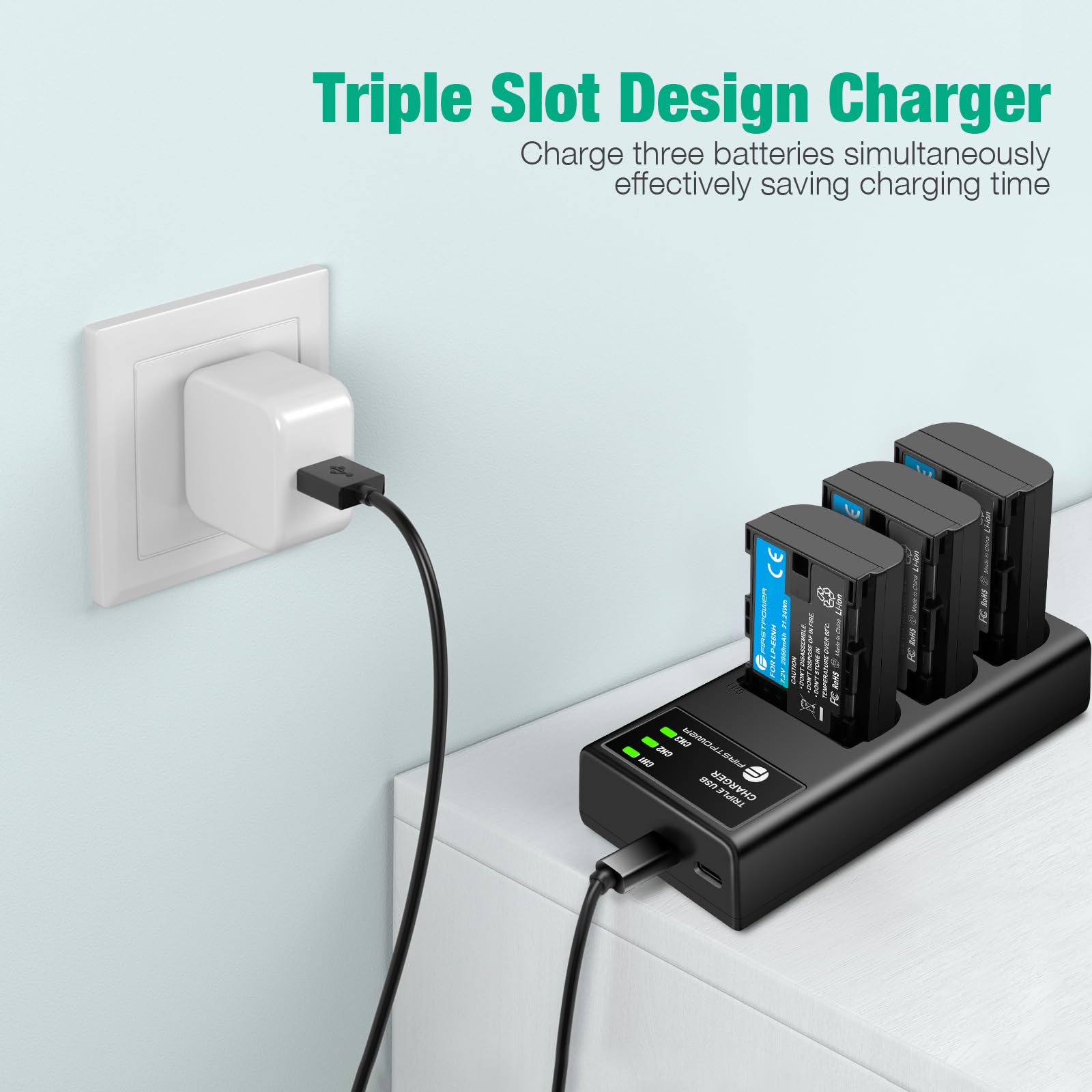 Firstpower Lp E6Nh Battery 3 Pack And Triple Slot Charger Compatible With Canon Eos R R5 R6 R7 60D 70D 80D 90D 5D Mark Ii Iii Iv