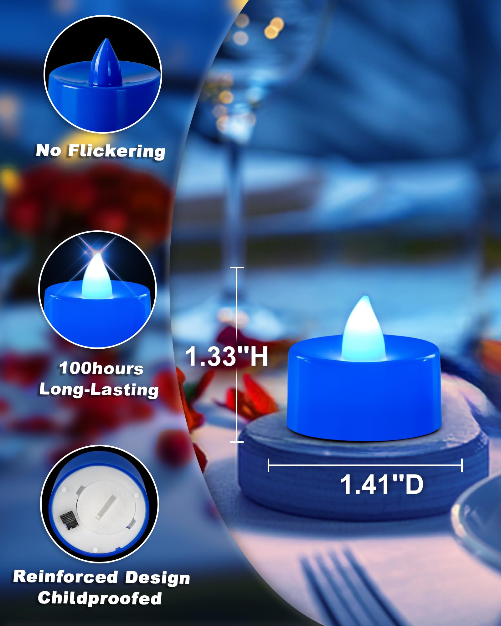 Amagic Blue Led Tea Lights Candles, 24 Pack Battery Operated Flameless Tea Lights, Long Lasting Colored Tealights Candles For Ha