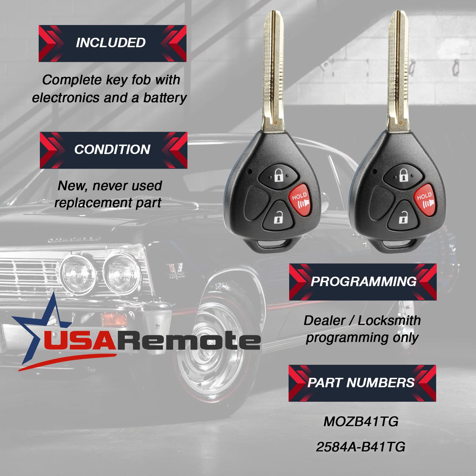 Key Fits 2007-2013 Toyota Yaris / 2005-2010 Scion Tc Fob Keyless Entry Remote (Mozb41Tg), Set Of 2