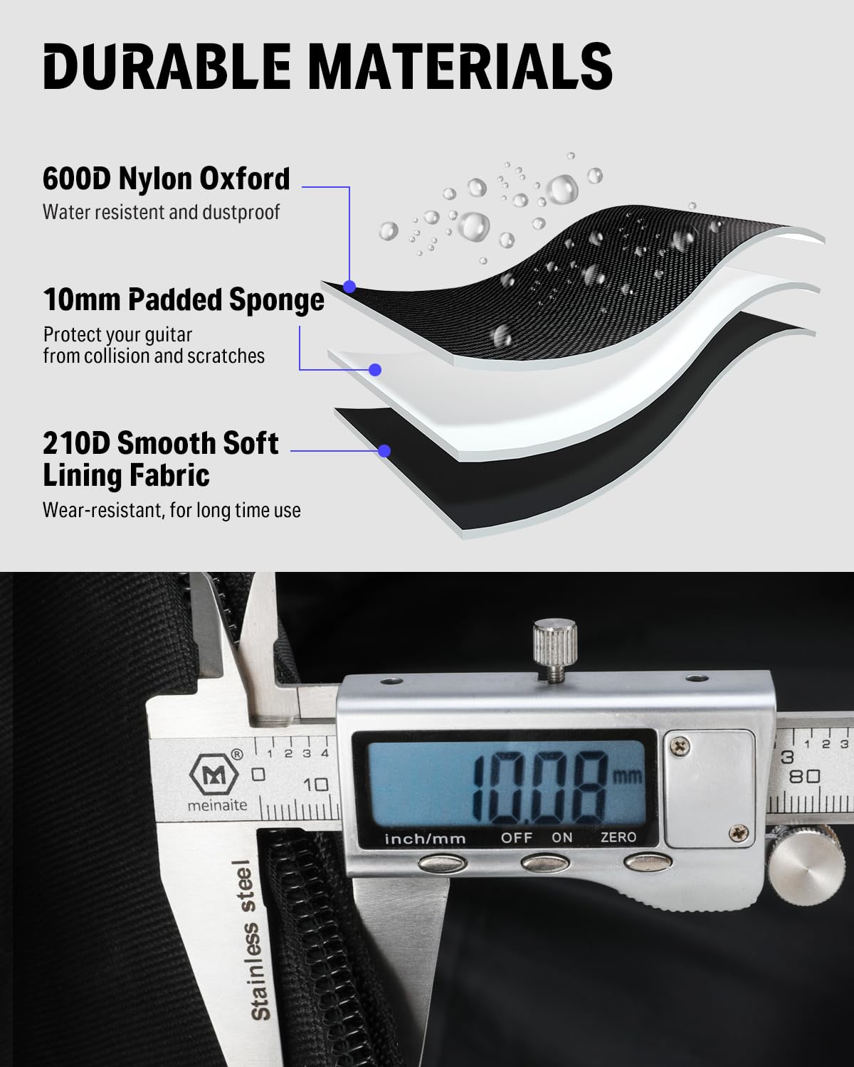 Donner 47 Inch Bass Guitar Case, 0.4 Inch Thick Padding Sponge 600D Ripstop Waterproof Nylon Soft Electric Bass Guitar Gig Bag W