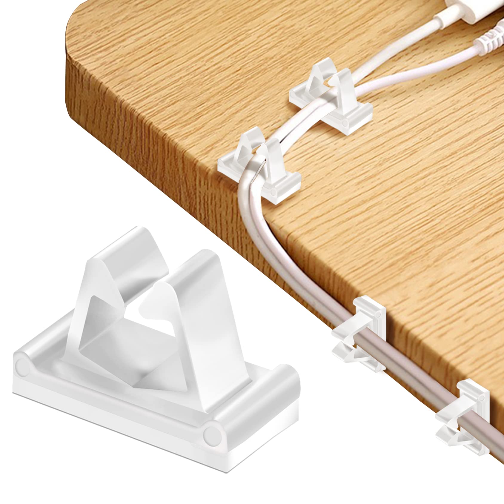 M Cable Clips Nylon White, Strong Adhesive Wire Rope Clamp Vertical Cable Management Phone Charging Cord Organizer for Desk Car 