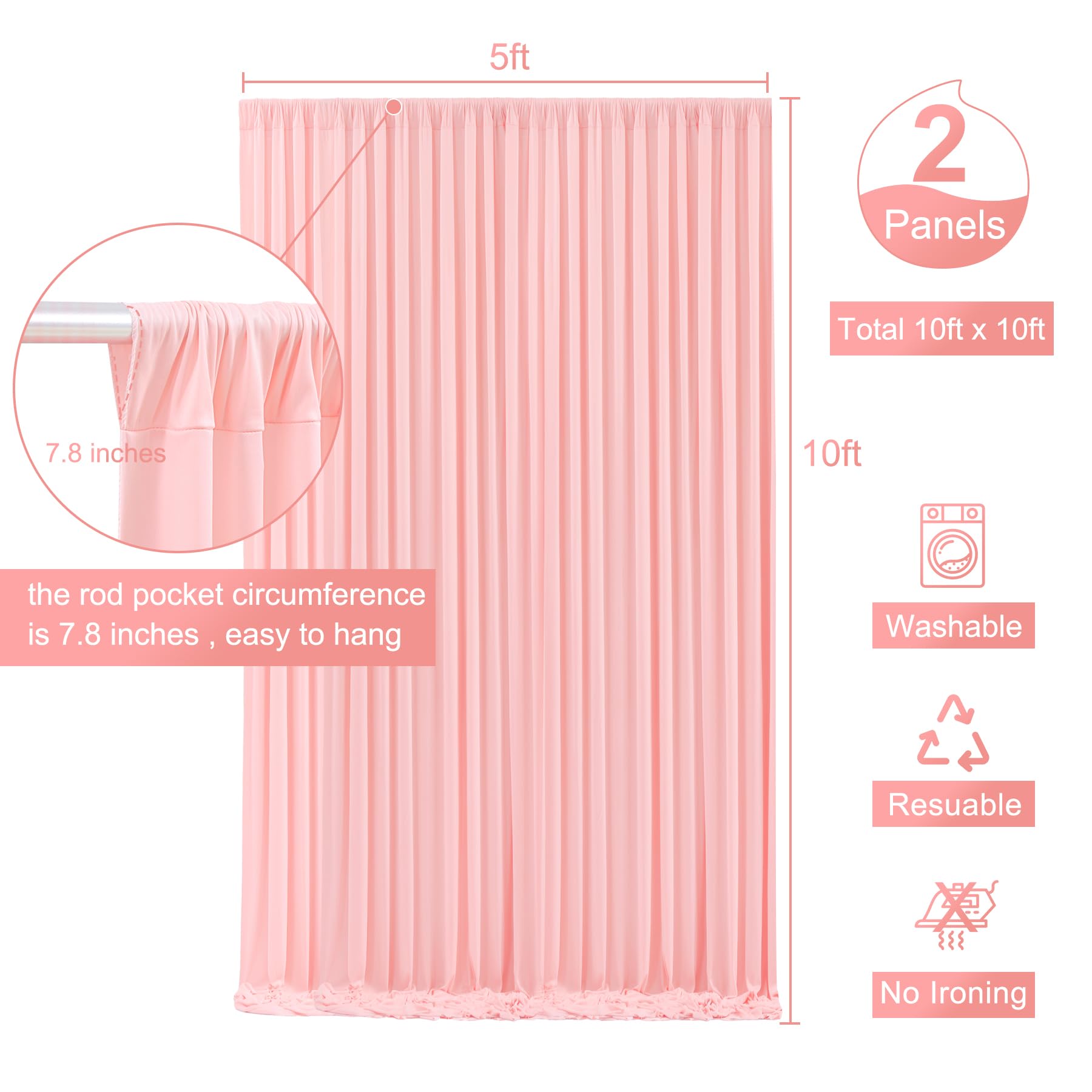 10X10 Blush Pink Backdrop Curtain For Parties Baby Shower Wrinkle Free Pink Photo Curtains Backdrop Drapes Fabric Decoration For