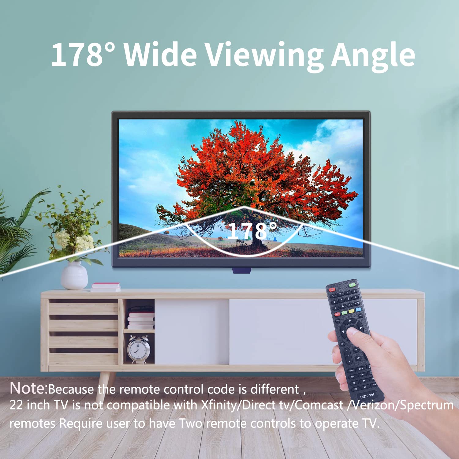 Feihe 22 Inch Tv, 1080P Led Widescreen Hdtv With Digital Atsc Tuners, Flat Screen Tv With Hdmi/Vga/Rca/Usb For Kitchen, Rv, Bedr
