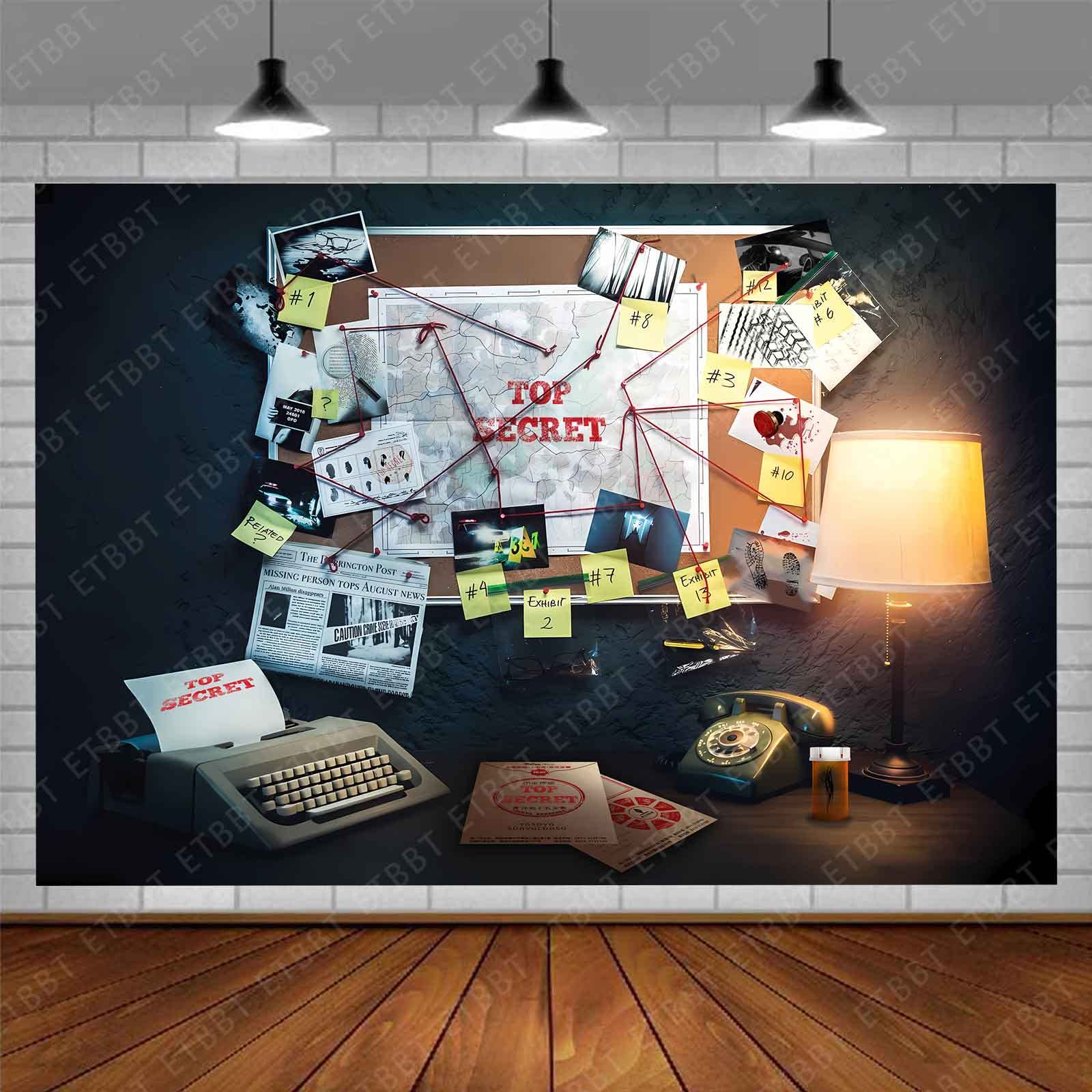 Emdspr Detective Backdrop, 5X3Ft Agent Spy Theme Top Secret Police Office Investigation Photography Background Crime Clue Eviden