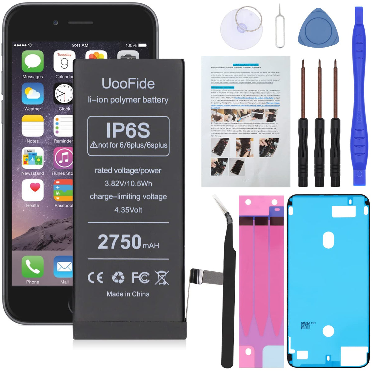 Upgraded Battery For Iphone 6S (4.7''), High Capacity Replacement Iphone 6S Battery A1633 A1688 A1700 With Professional Repair T