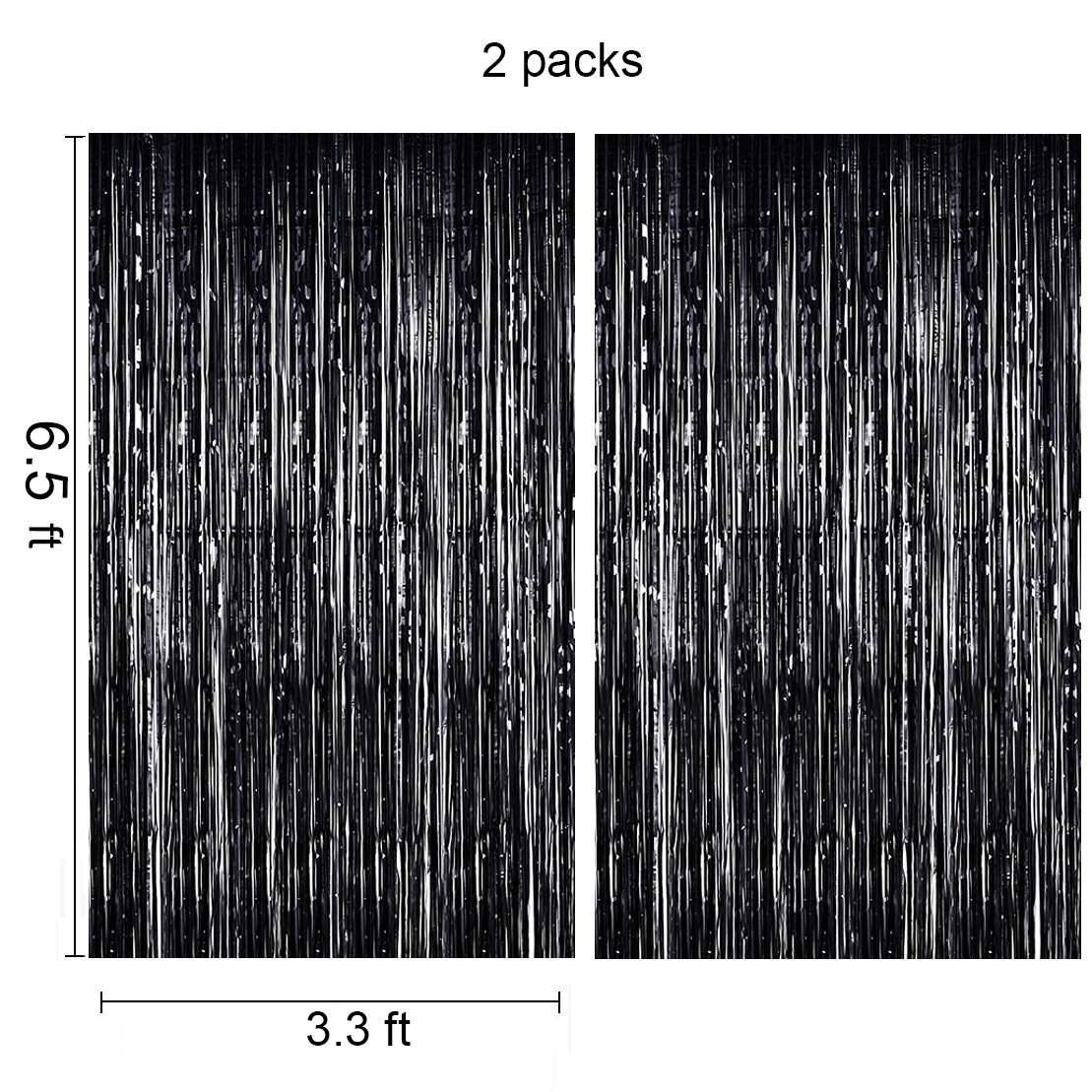 Black Fringe Party Backdrop  6.5X6.5Ft, Pack Of 2 | Lilf Black Foil Fringe Curtain Black Backdrop For Party Birthday Photobooth
